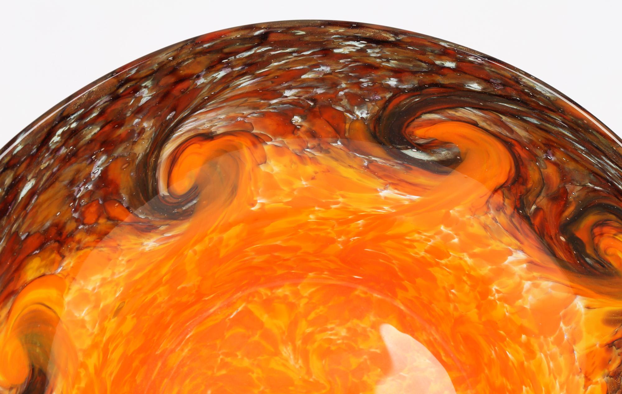 Monart Scottish Art Deco Orange and Brown Art Glass Bowl For Sale 4
