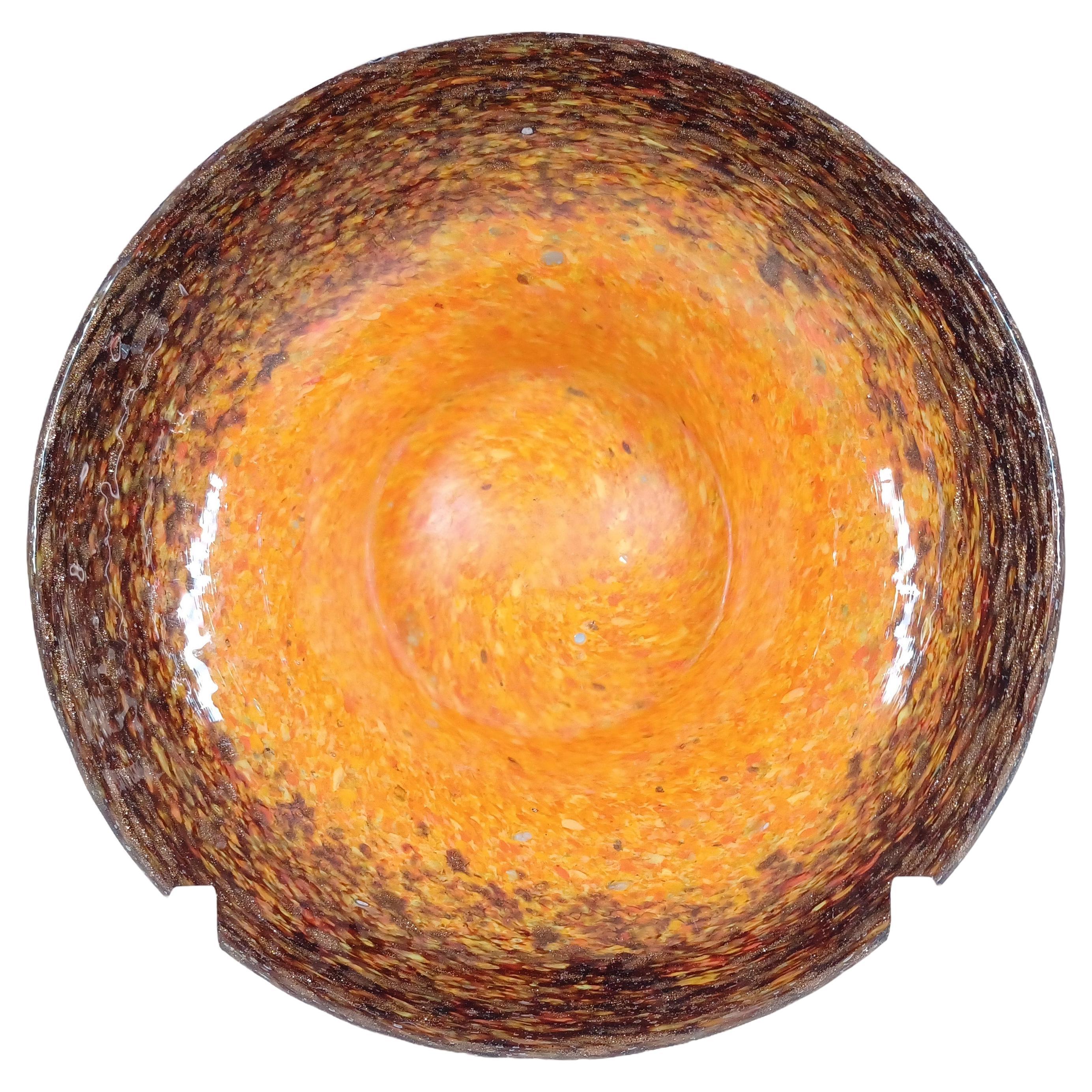 Monart UB Orange, Black & Copper Aventurine Vintage Glass Bowl (bol en verre vintage) en vente