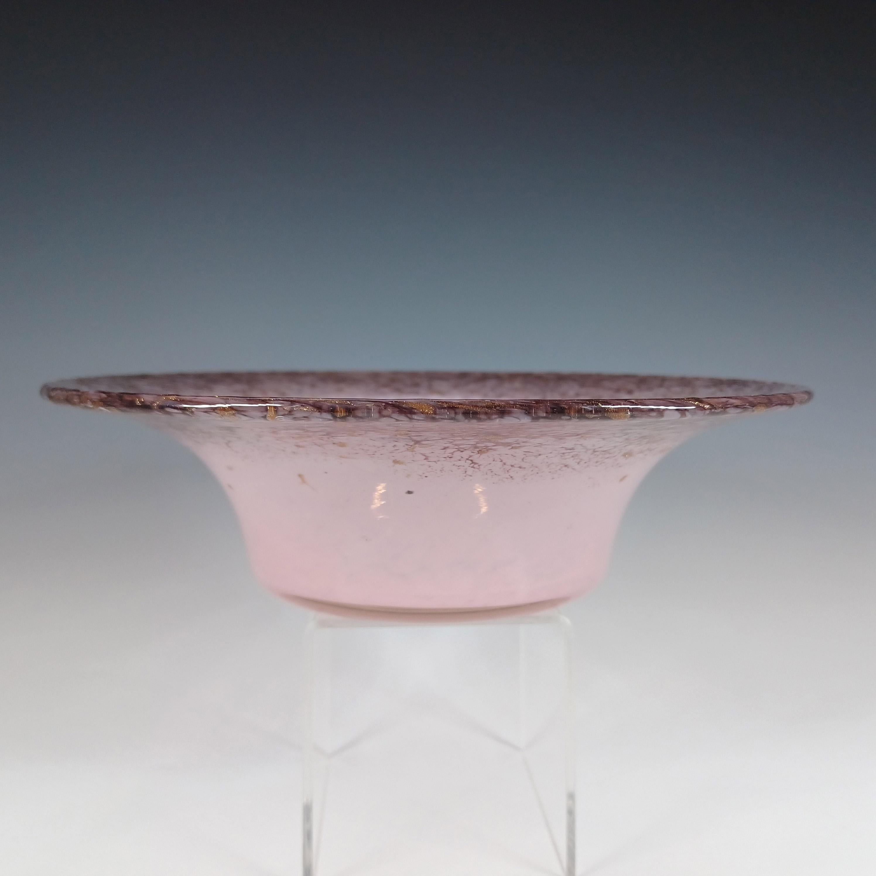 Hand-Crafted Monart UB.VII Pink Copper Aventurine Vintage Glass Bowl For Sale