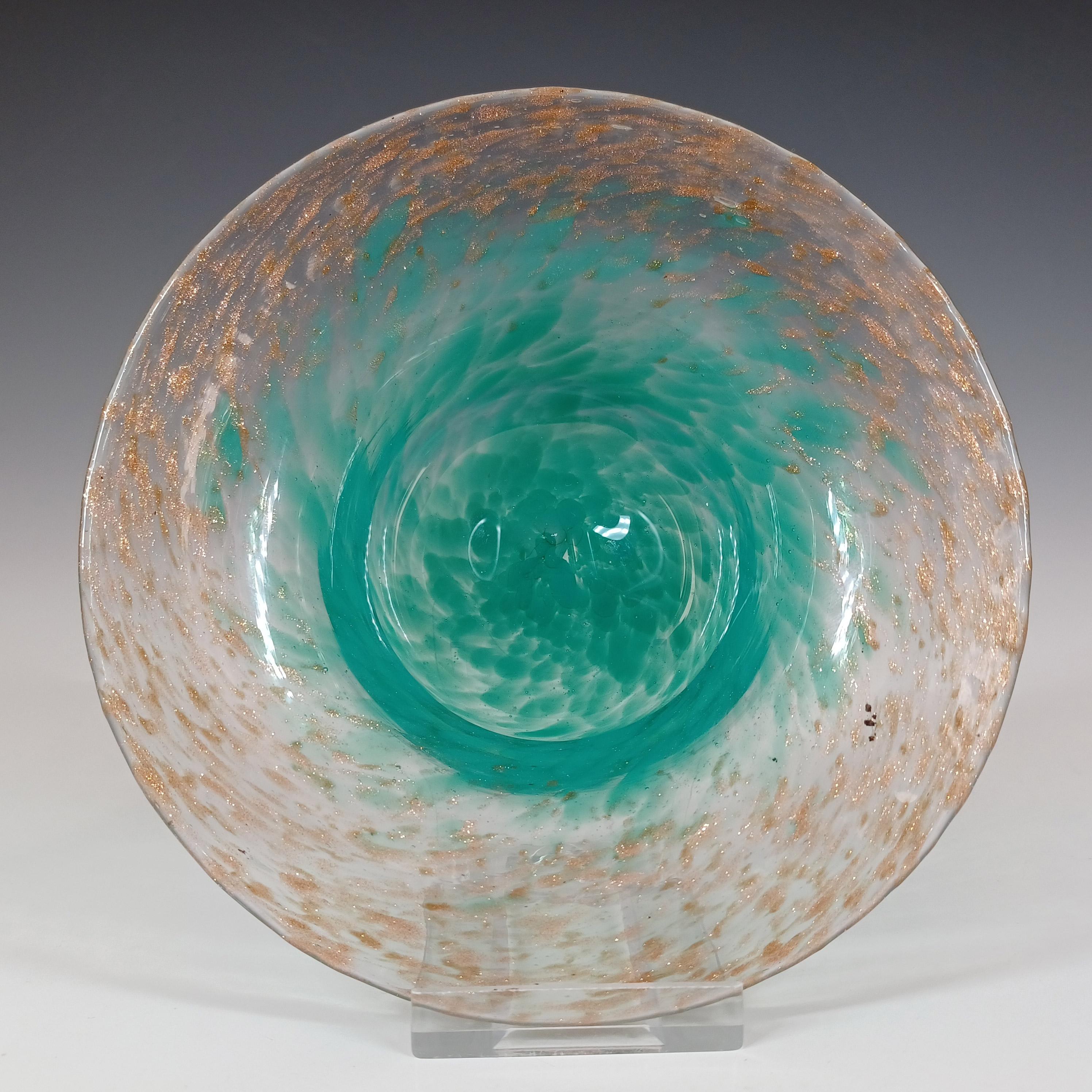 Mid-Century Modern Monart UB.XI+ Green Copper Aventurine Vintage Glass Bowl For Sale