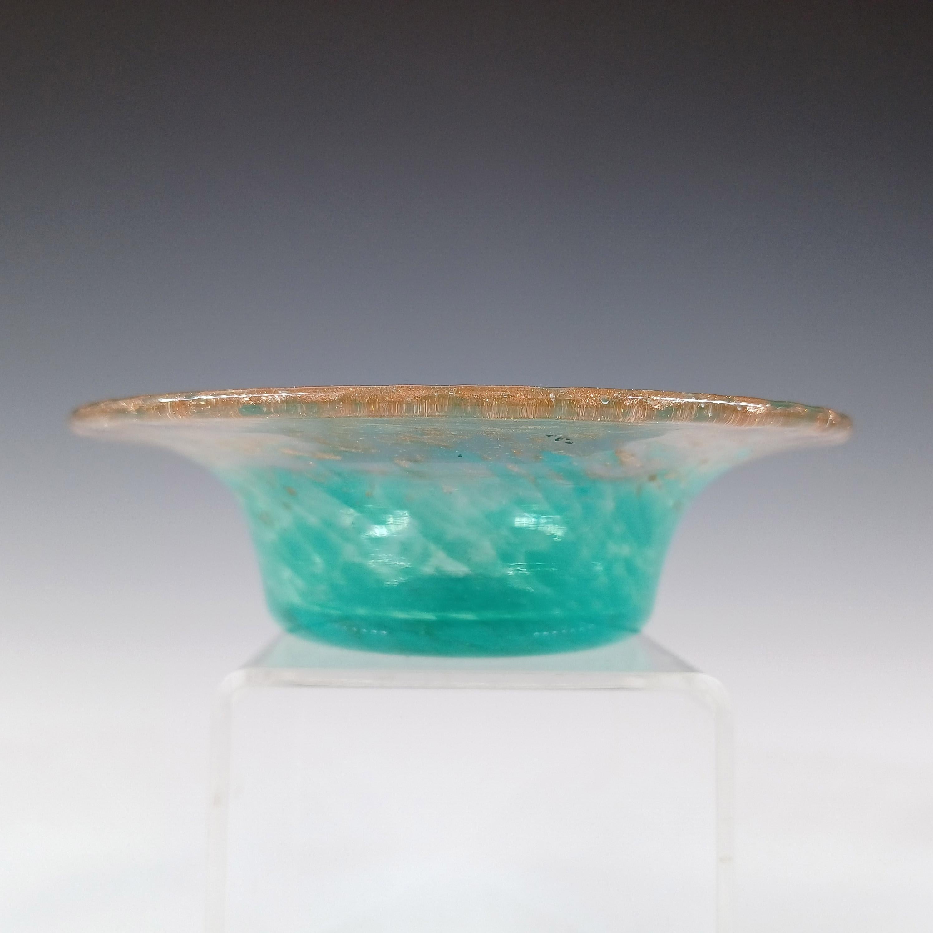 British Monart UB.XI+ Green Copper Aventurine Vintage Glass Bowl For Sale