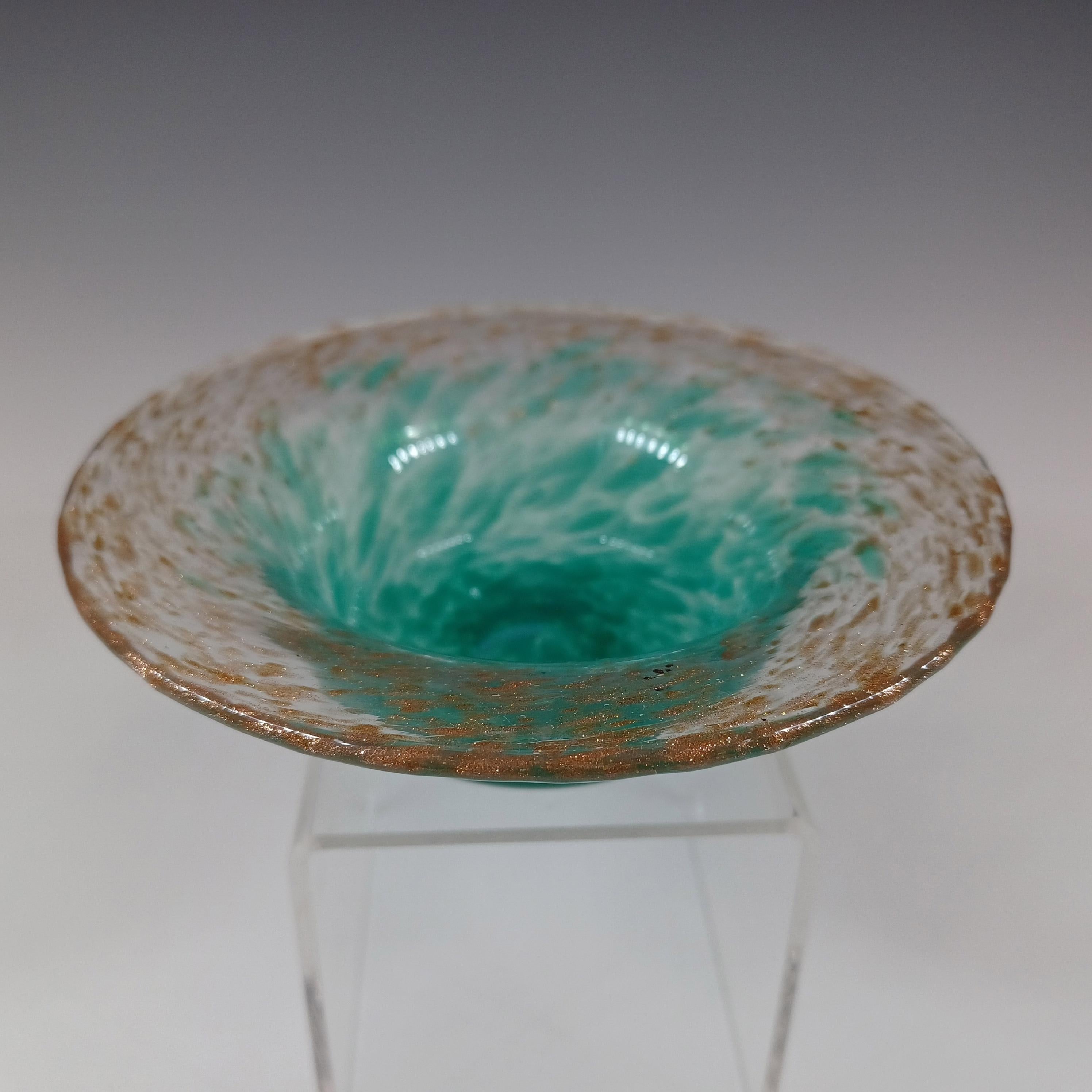 Hand-Crafted Monart UB.XI+ Green Copper Aventurine Vintage Glass Bowl For Sale