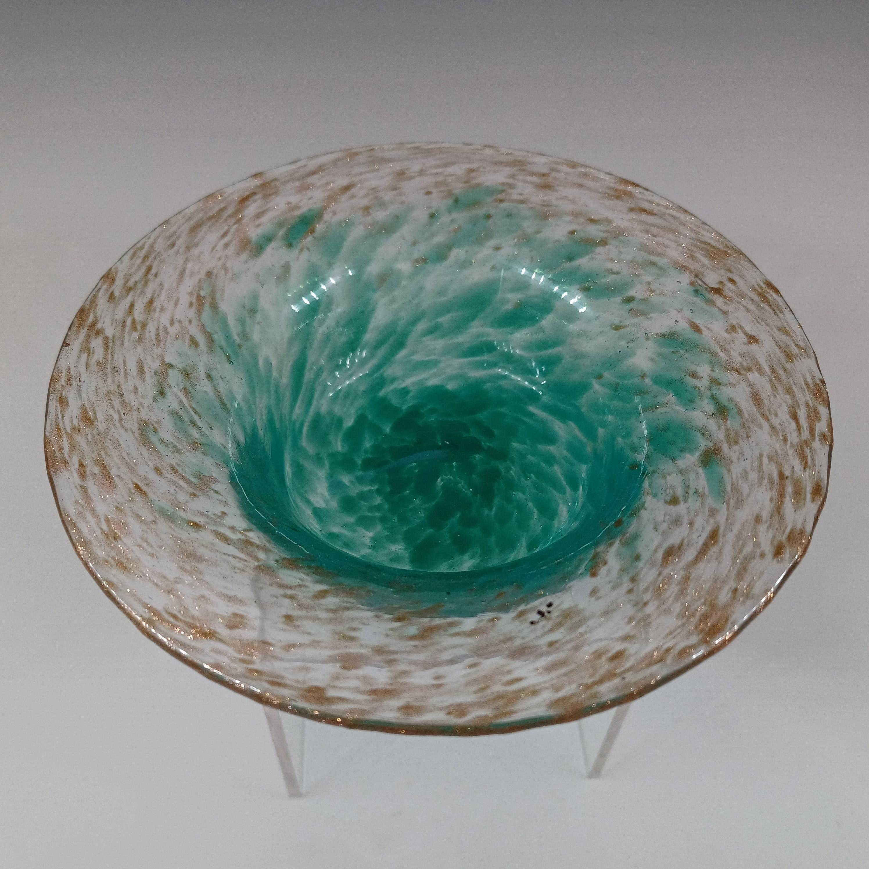 Mid-20th Century Monart UB.XI+ Green Copper Aventurine Vintage Glass Bowl For Sale