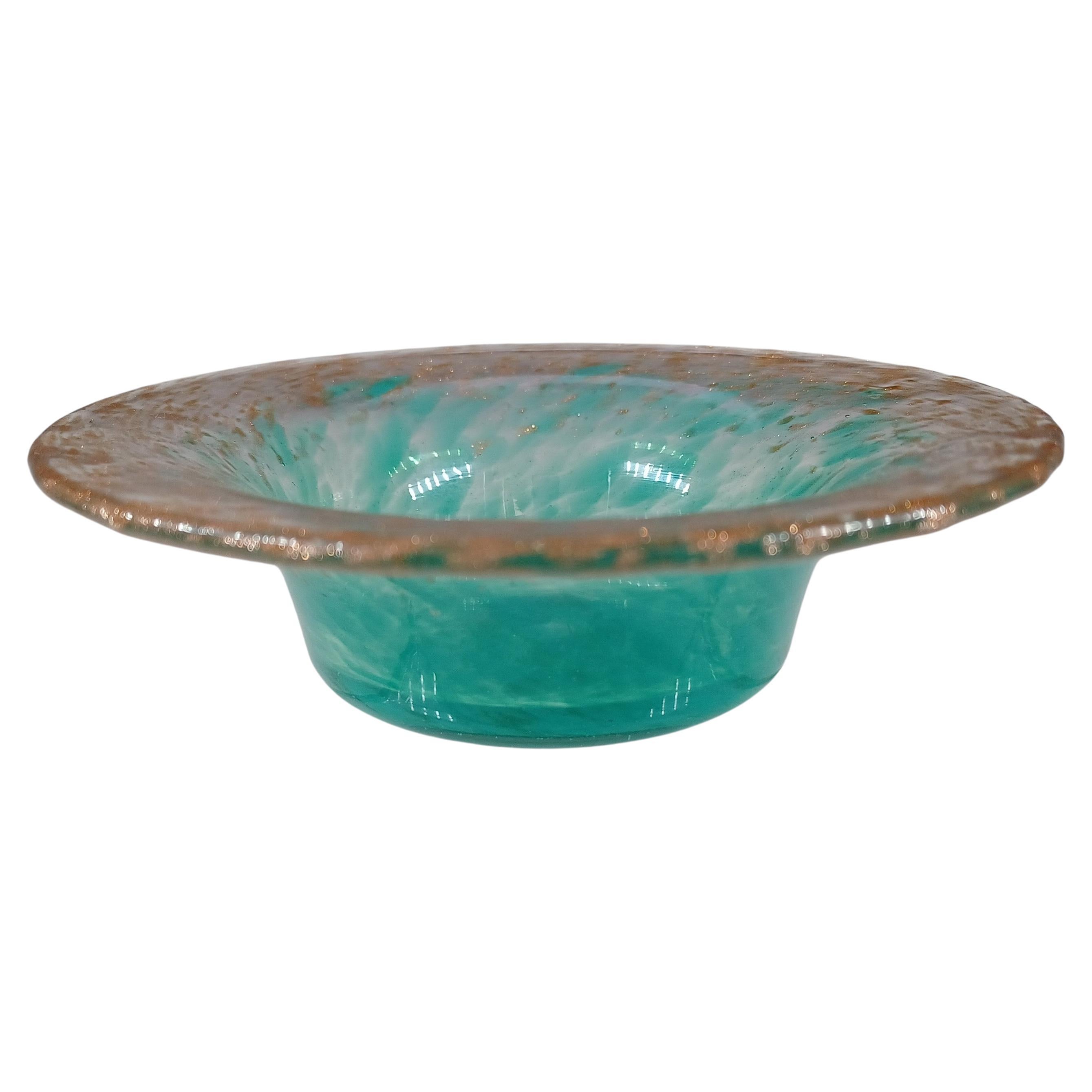 Monart UB.XI+ Green Copper Aventurine Vintage Glass Bowl For Sale