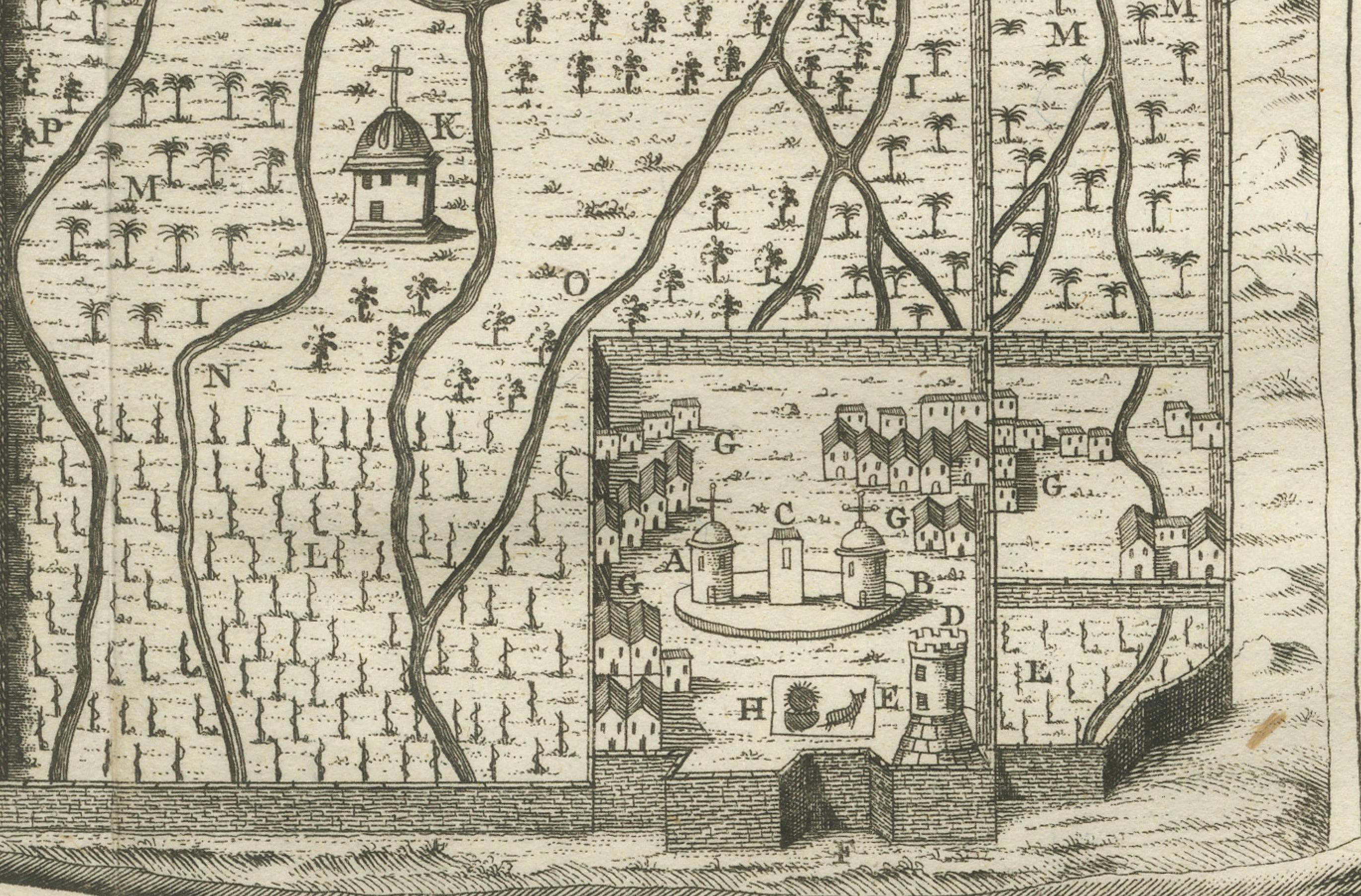 Mapas de los monasterios de San Pablo y San Antonio en el desierto egipcio - c.1776

Descripción:
Este evocador grabado del siglo XVIII representa mapas estilizados de dos importantes lugares monásticos paleocristianos de Egipto: el Monasterio de