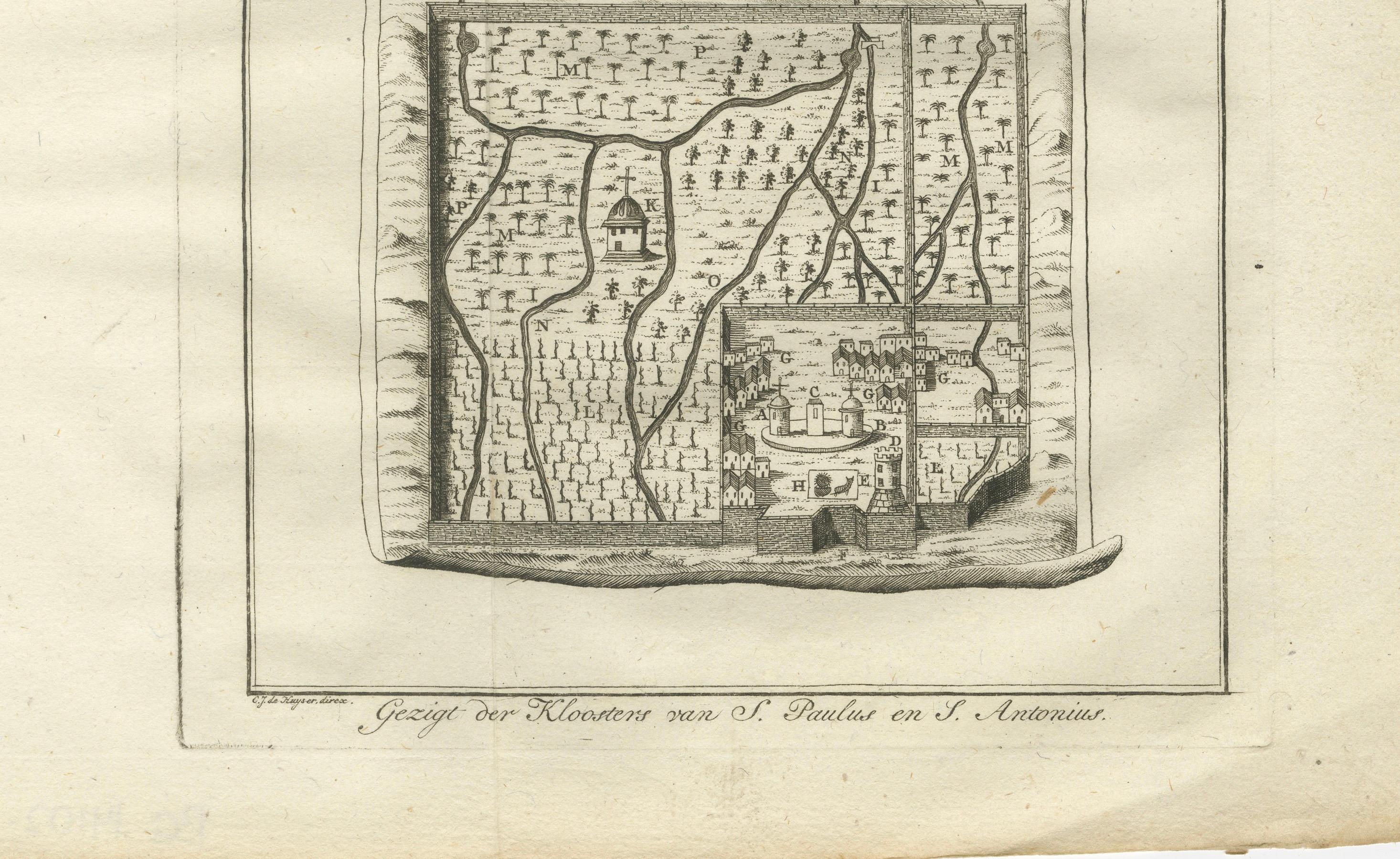 Mapas de los monasterios de San Pablo y San Antonio en el desierto egipcio - c.1776 Grabado en venta