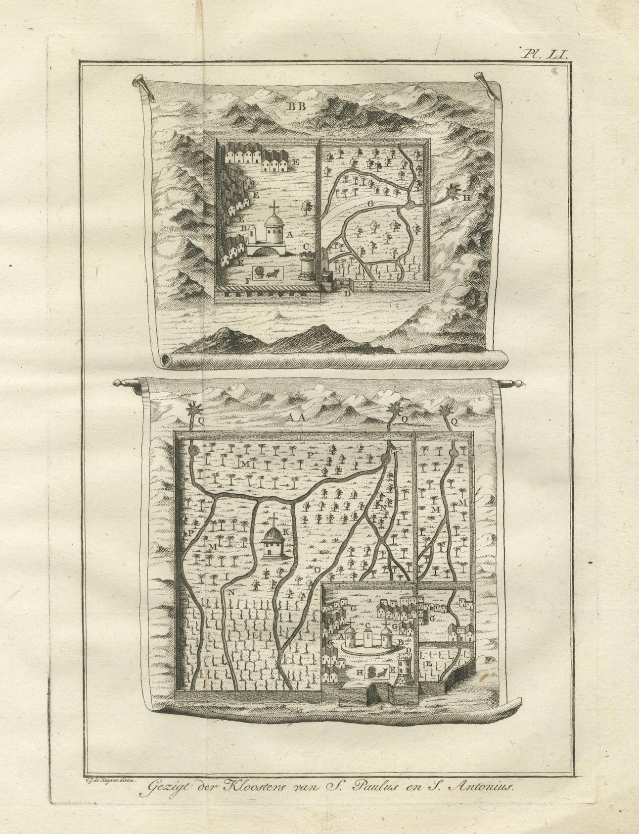 Mapas de los monasterios de San Pablo y San Antonio en el desierto egipcio - c.1776 Papel en venta