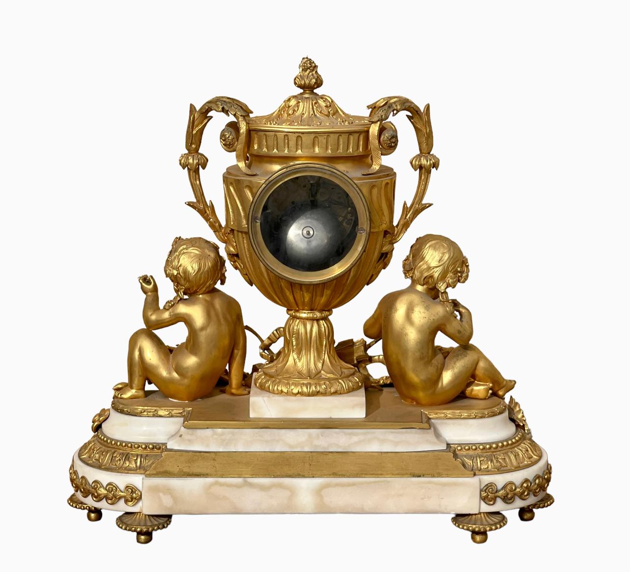 MONBRO Aîné Son & JACQUIER - Bronze and Marble Clock with Puttis, XIXth century For Sale 5