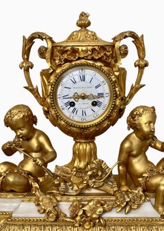 MONBRO Aîné Son & JACQUIER - Orologio in bronzo e marmo con putti, XIX secolo