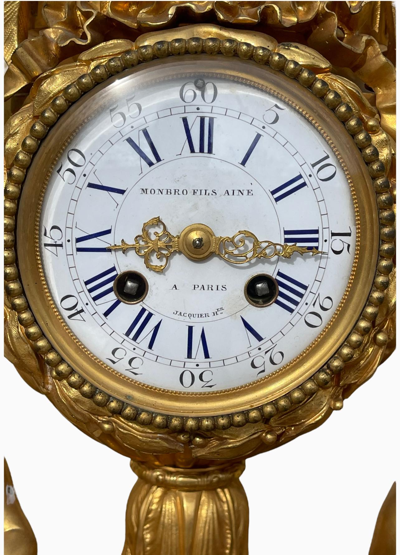Napoleon III MONBRO Aîné Son & JACQUIER - Bronze and Marble Clock with Puttis, XIXth century For Sale