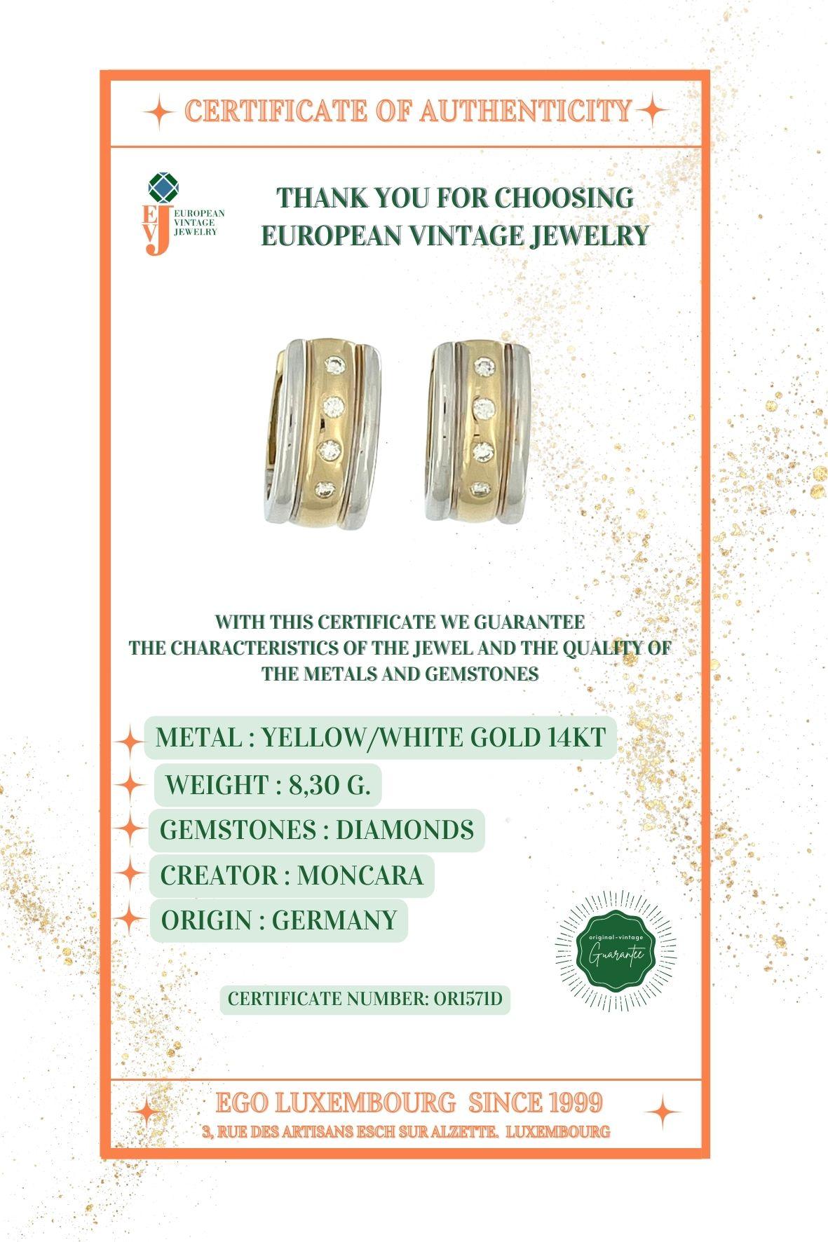 Moncara 14 karat Gold Earrings with Diamonds In Good Condition For Sale In Esch-Sur-Alzette, LU
