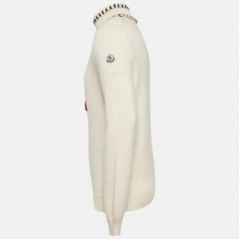 Moncler 2 1952 Jersey de cuello alto de punto de lana Intarsia blanco L Blanco en venta