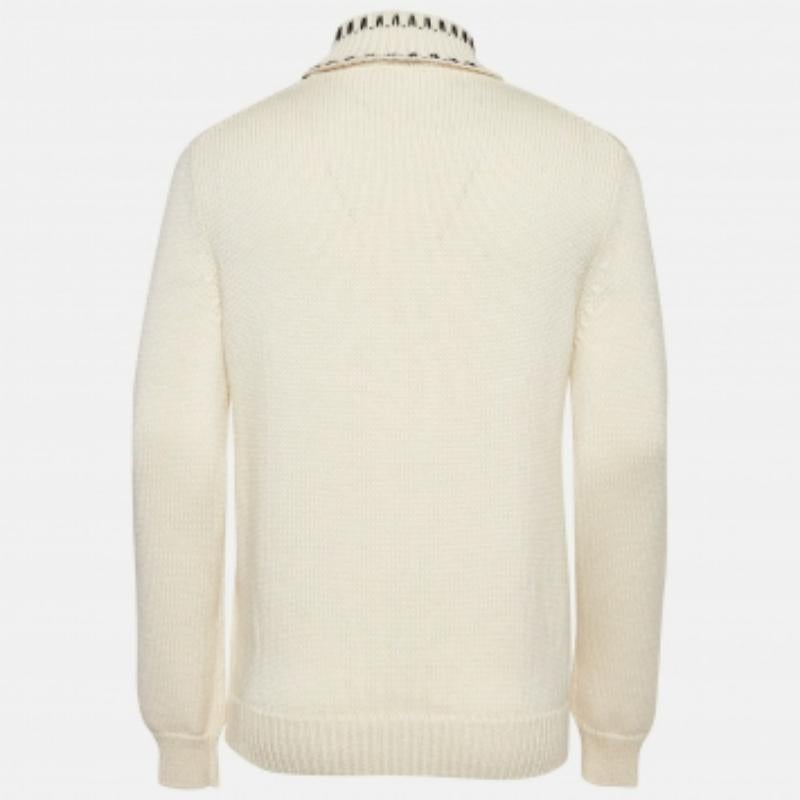 Moncler 2 1952 Jersey de cuello alto de punto de lana Intarsia blanco L en Excelente estado para la venta en Dubai, Al Qouz 2
