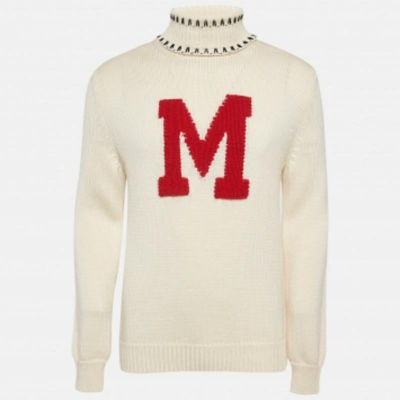 Moncler 2 1952 Jersey de cuello alto de punto de lana Intarsia blanco L en venta