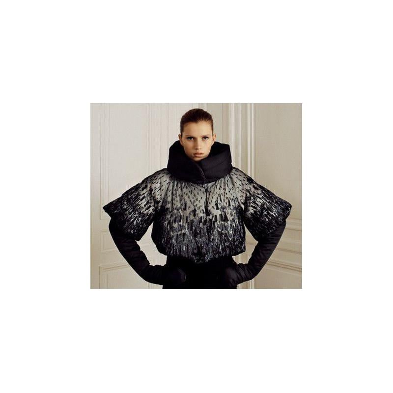 MONCLER 2008 Gamme Rouge Gaimbattista Valli Black Beaded Silk Down Jacket 2 NWT For Sale 4