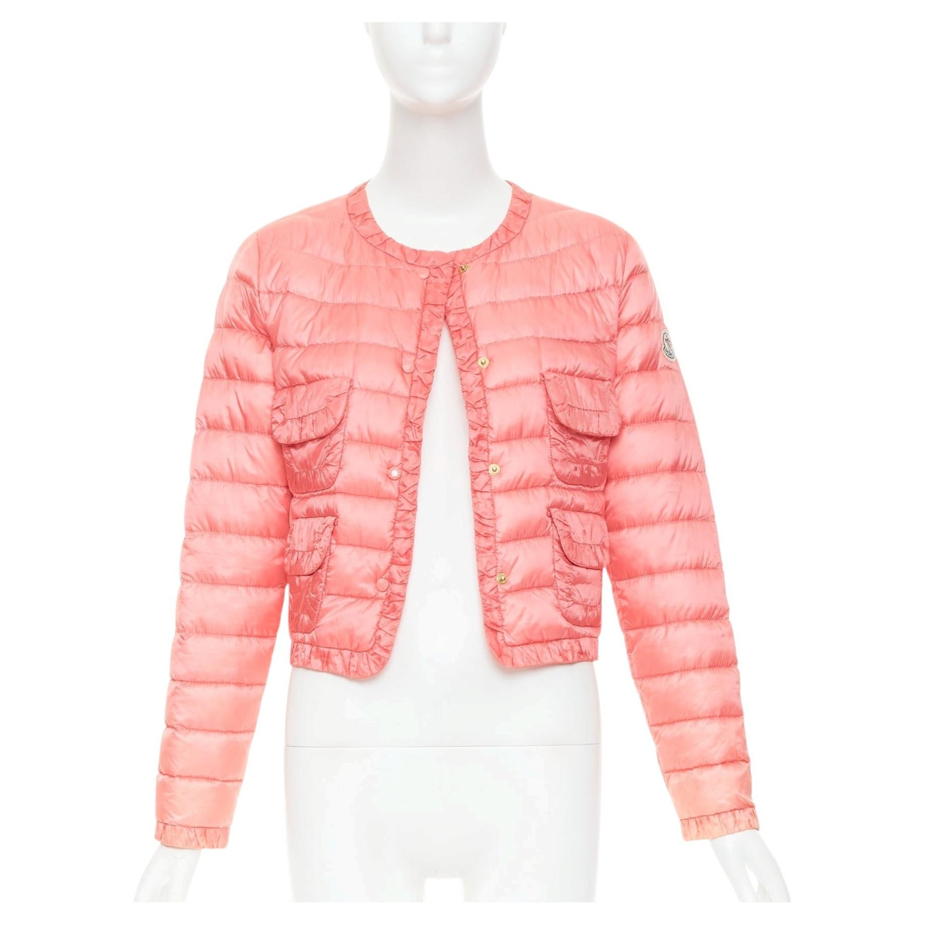 MONCLER 2013 rosa gerüschten trim 4 Tasche abgeschnitten gepolsterte Jacke Sz1 S