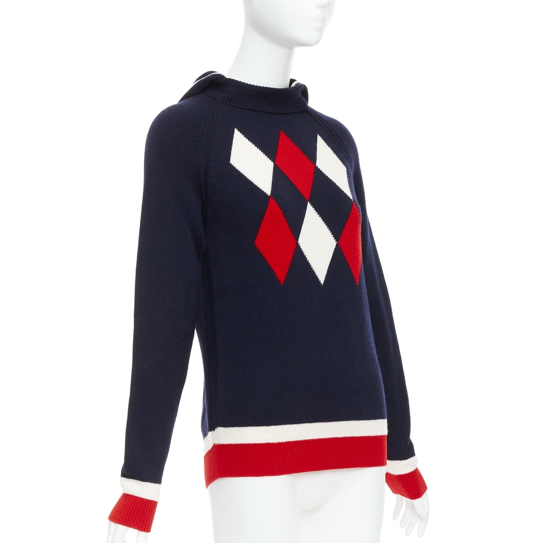 Noir Moncler 2017 rouge navy white wool argyle turtleneck sweater top XS en vente