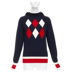 MONCLER 2017 red navy white wool argyle turtleneck sweater top XS