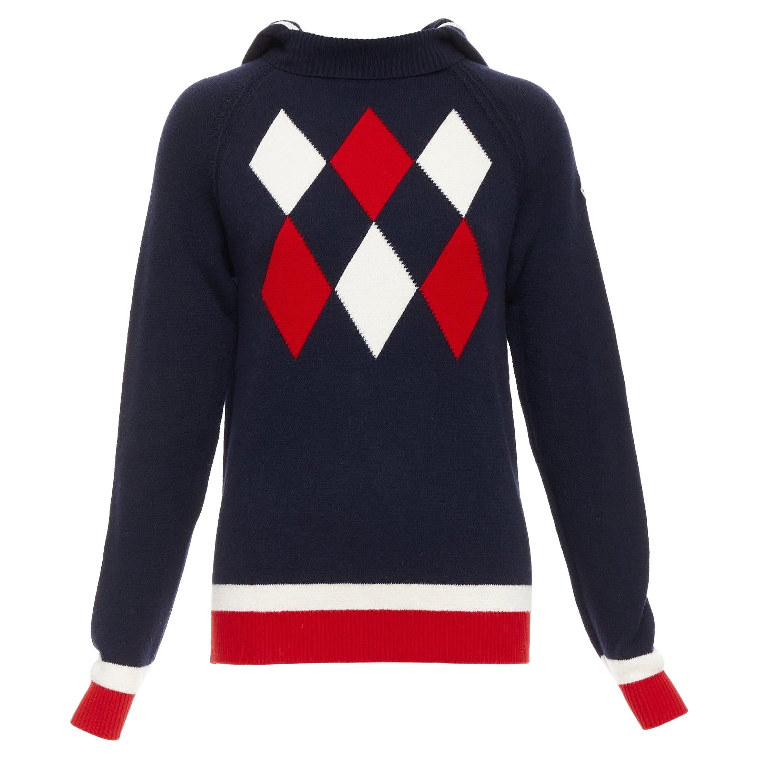 MONCLER 2017 rojo marino blanco lana argyle jersey de cuello alto XS