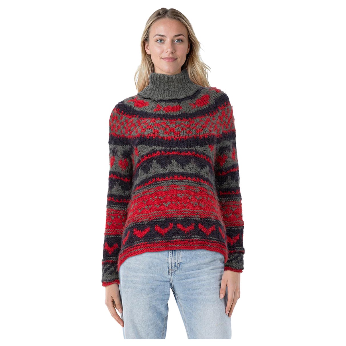 Moncler Abstrakte Wolle stricken Rollkragenpullover Größe M im Angebot