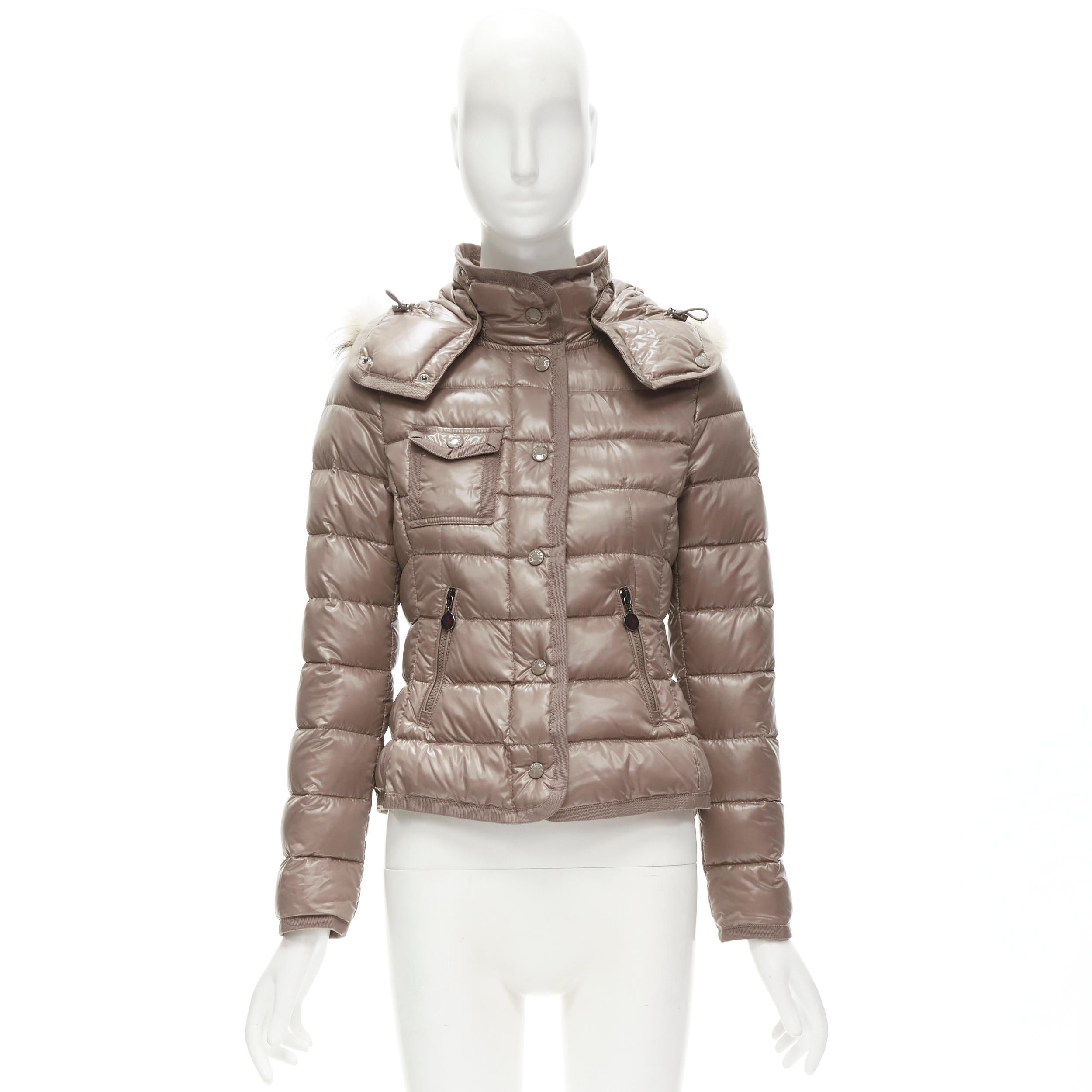 MONCLER Armoise Giubbotto brown fur hood down feather puffer jacket US0 XS 7