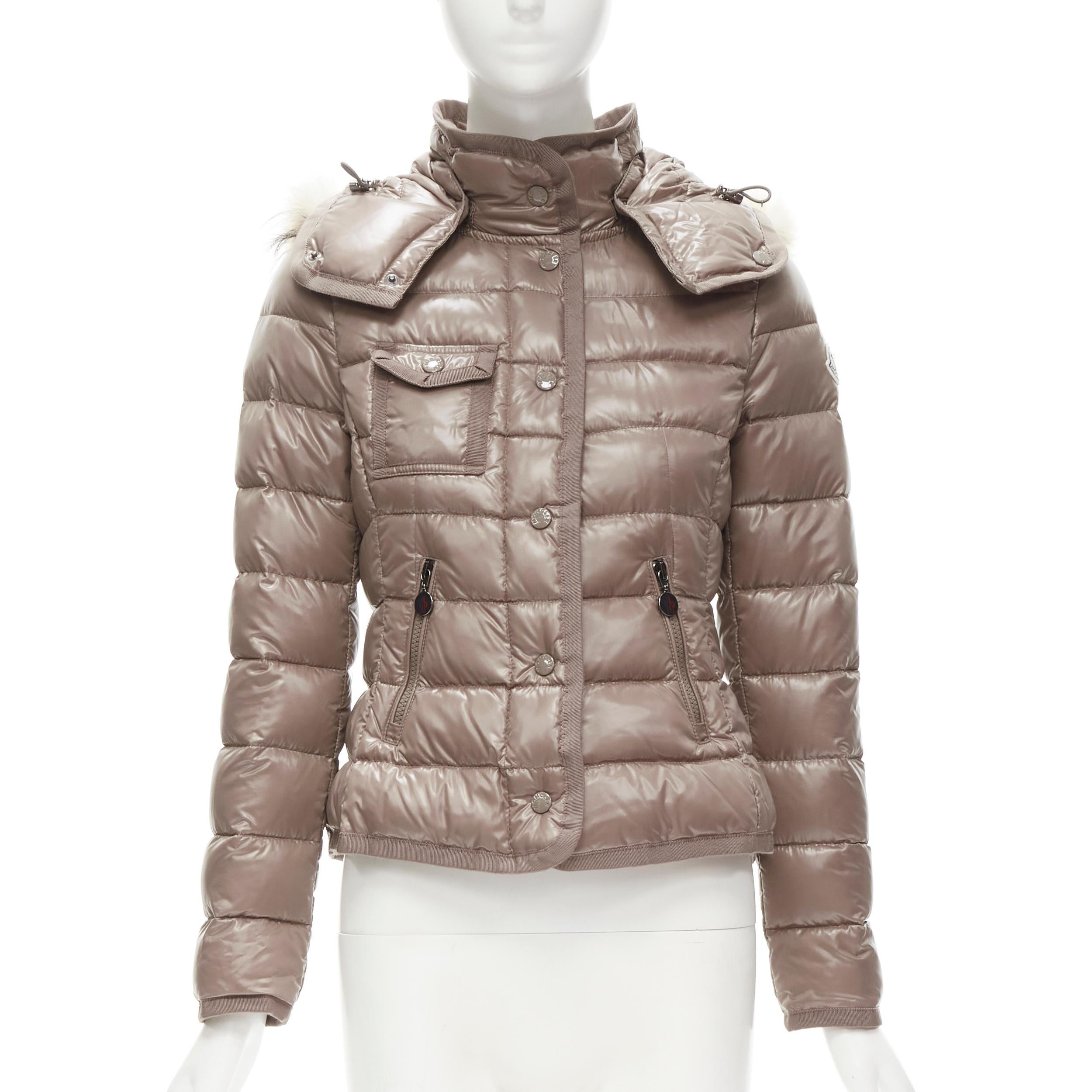 MONCLER Armoise Giubbotto brown fur hood down feather puffer jacket US0 XS In Excellent Condition In Hong Kong, NT