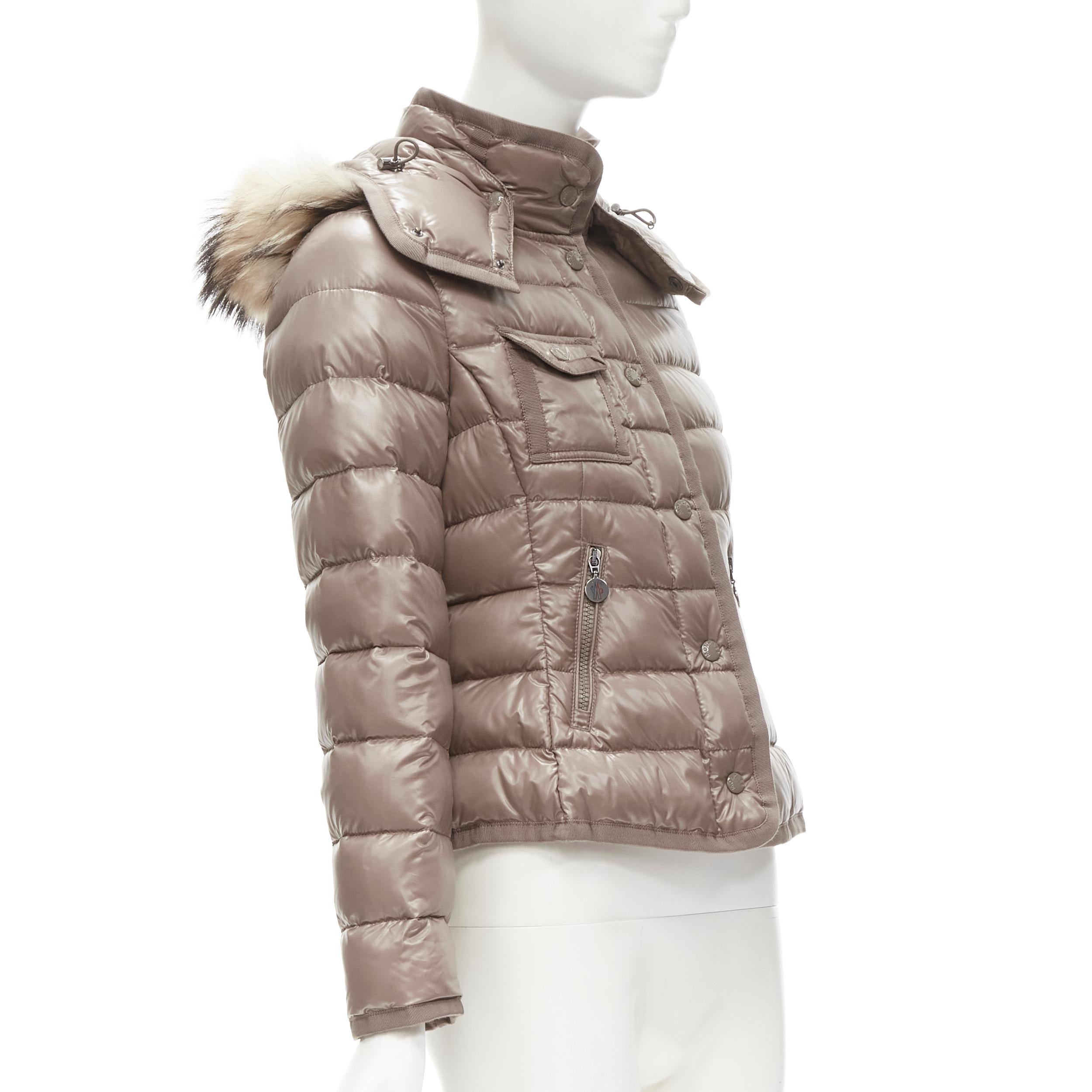 Women's MONCLER Armoise Giubbotto brown fur hood down feather puffer jacket US0 XS