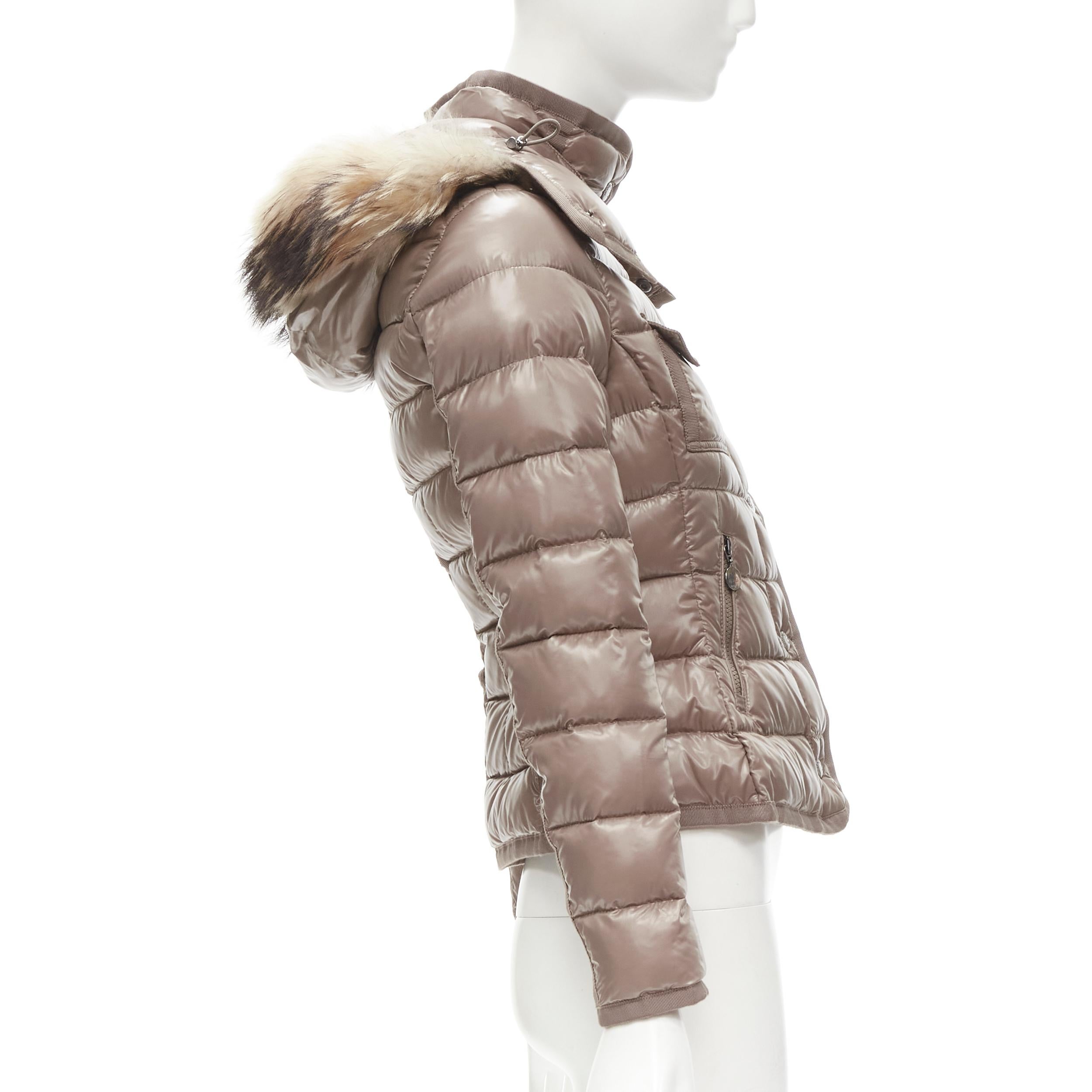 MONCLER Armoise Giubbotto brown fur hood down feather puffer jacket US0 XS 1