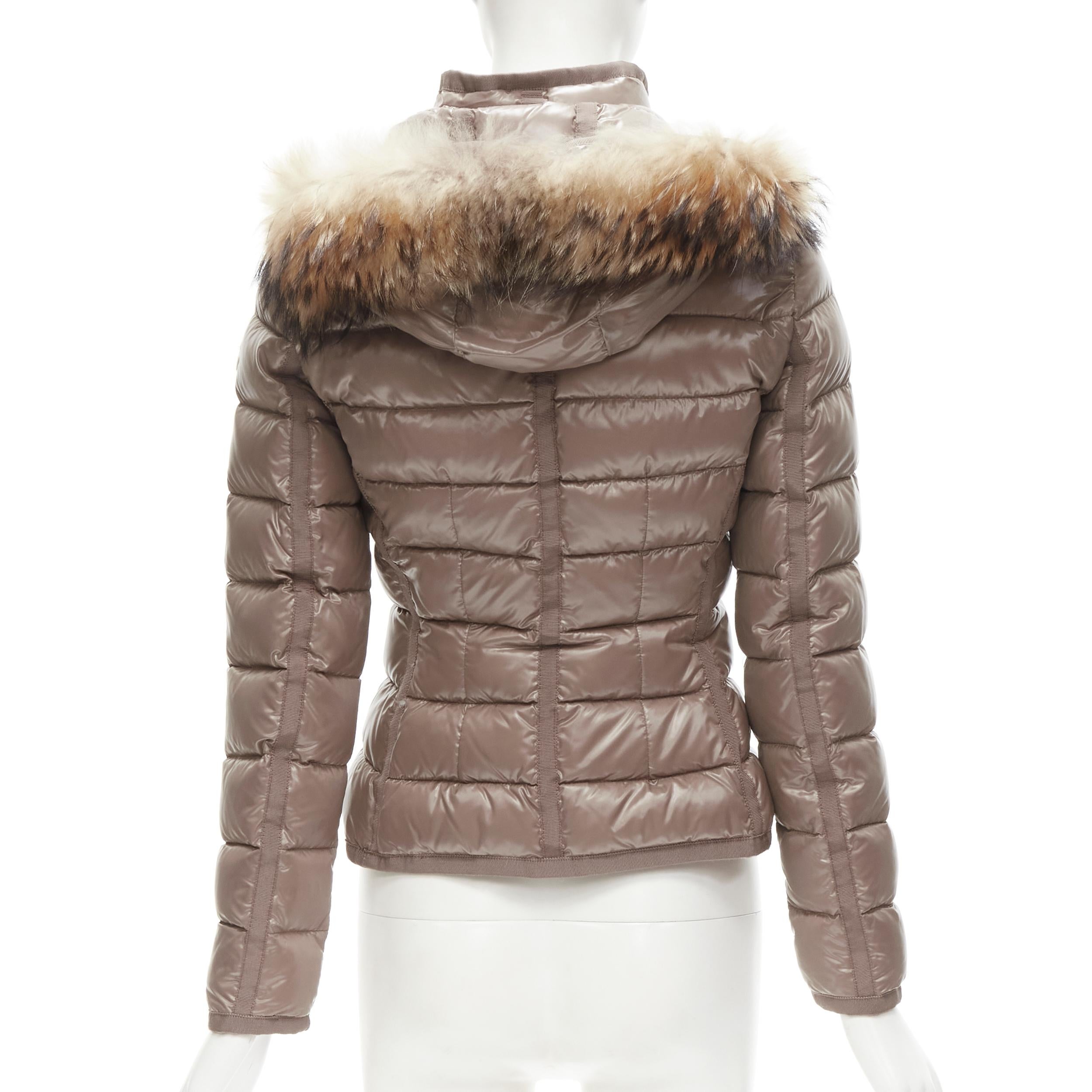 MONCLER Armoise Giubbotto brown fur hood down feather puffer jacket US0 XS 2