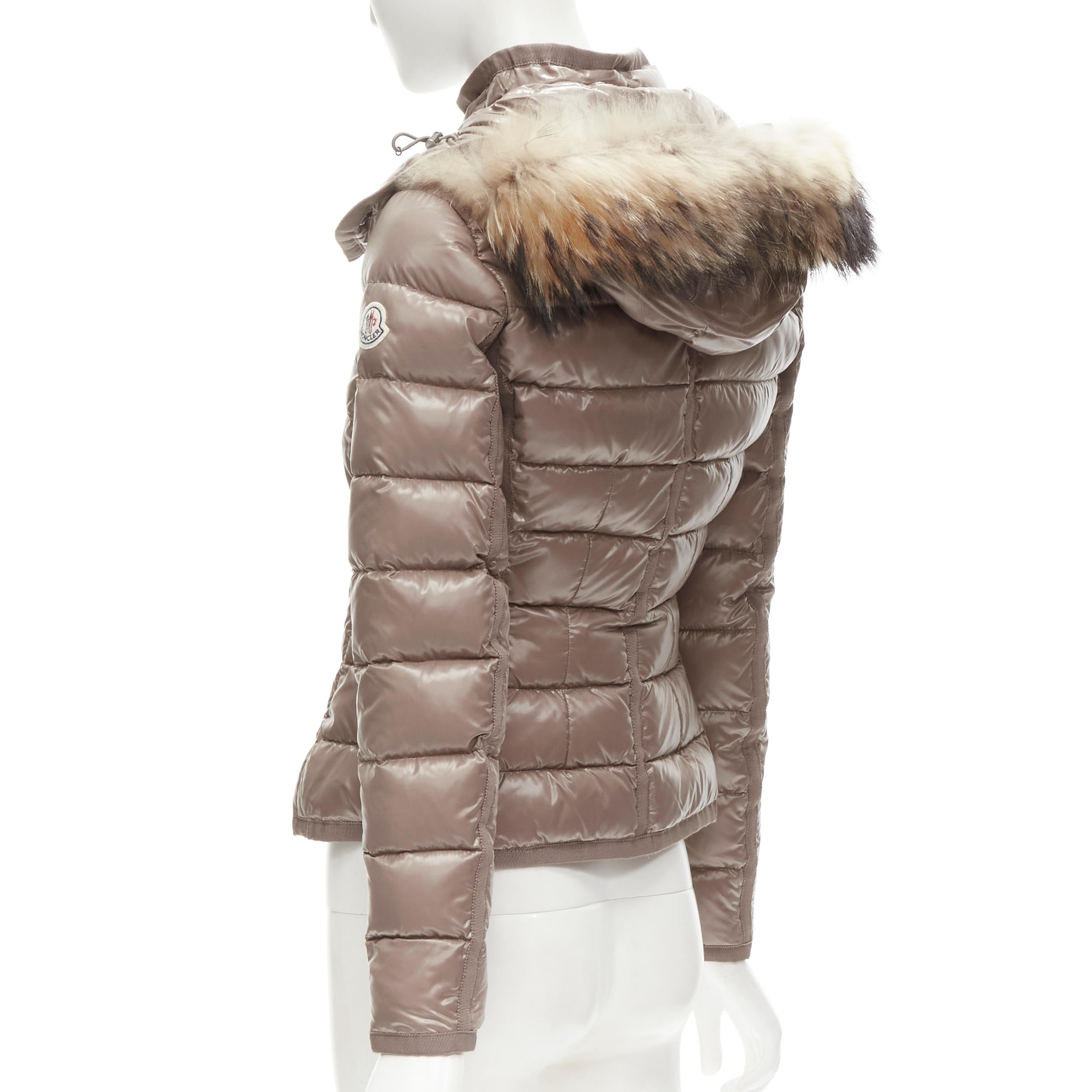 MONCLER Armoise Giubbotto brown fur hood down feather puffer jacket US0 XS 3