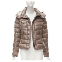 MONCLER Armoise Giubbotto brown fur hood down feather puffer jacket US0 XS