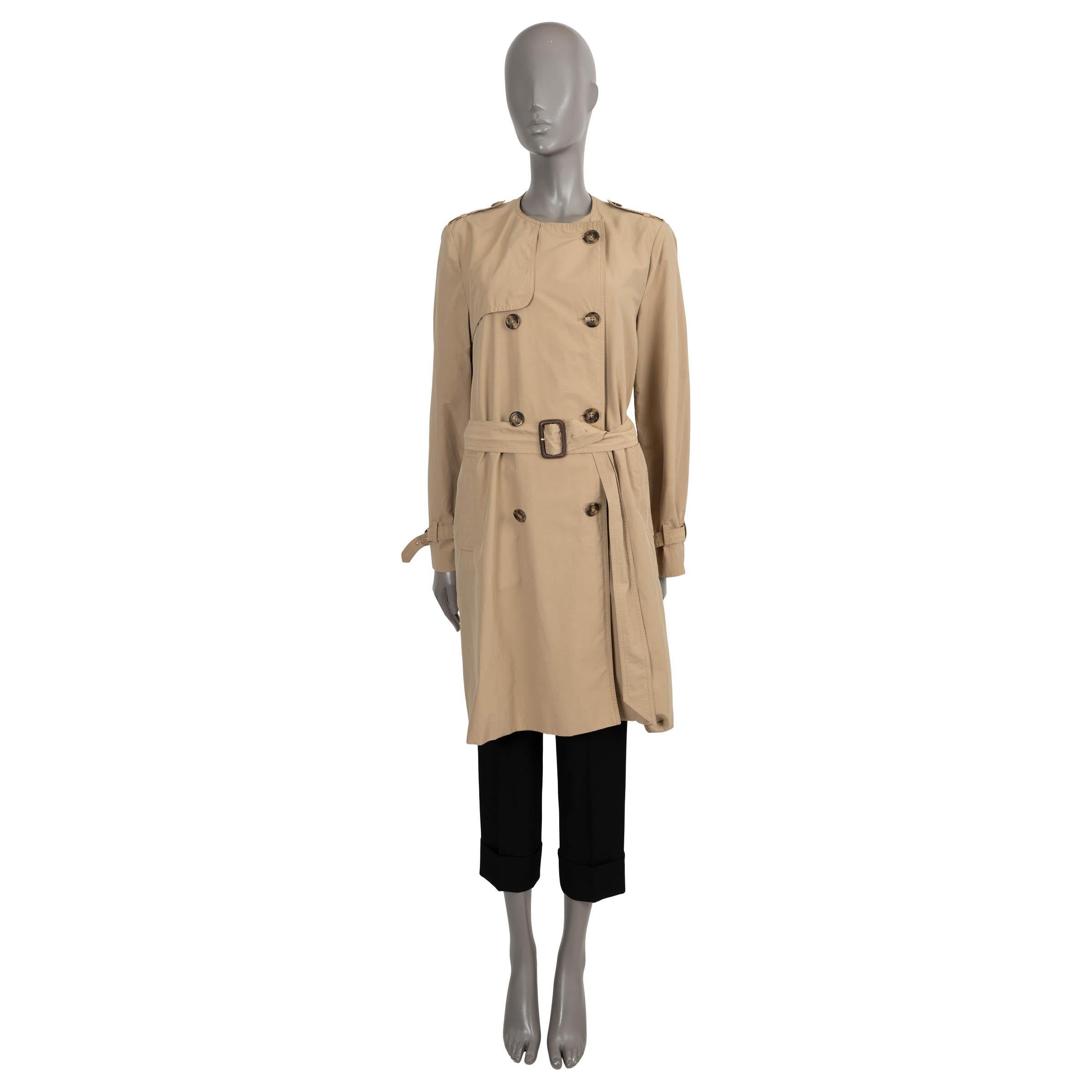 Women's MONCLER beige cotton blend COLLARLESS TRENCH Coat Jacket 4 L For Sale
