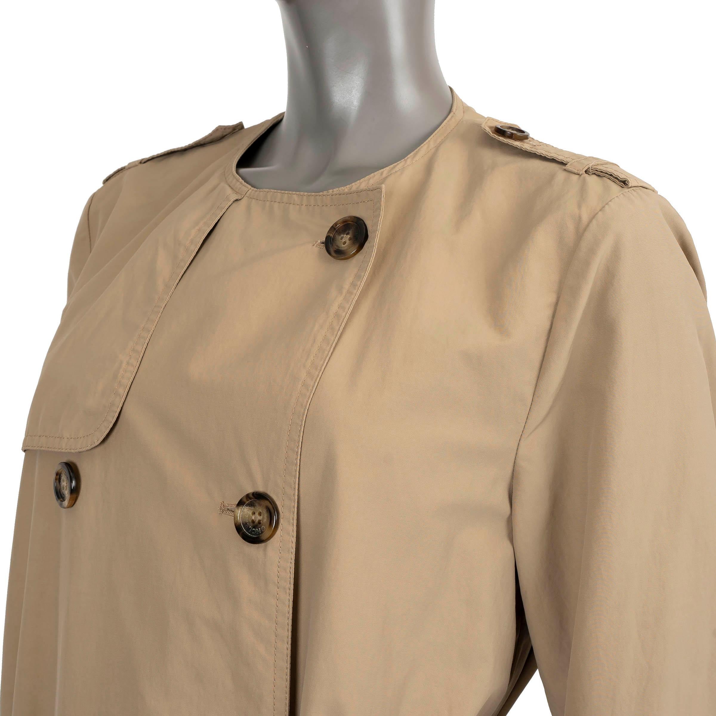 MONCLER beige cotton blend COLLARLESS TRENCH Coat Jacket 4 L For Sale 1