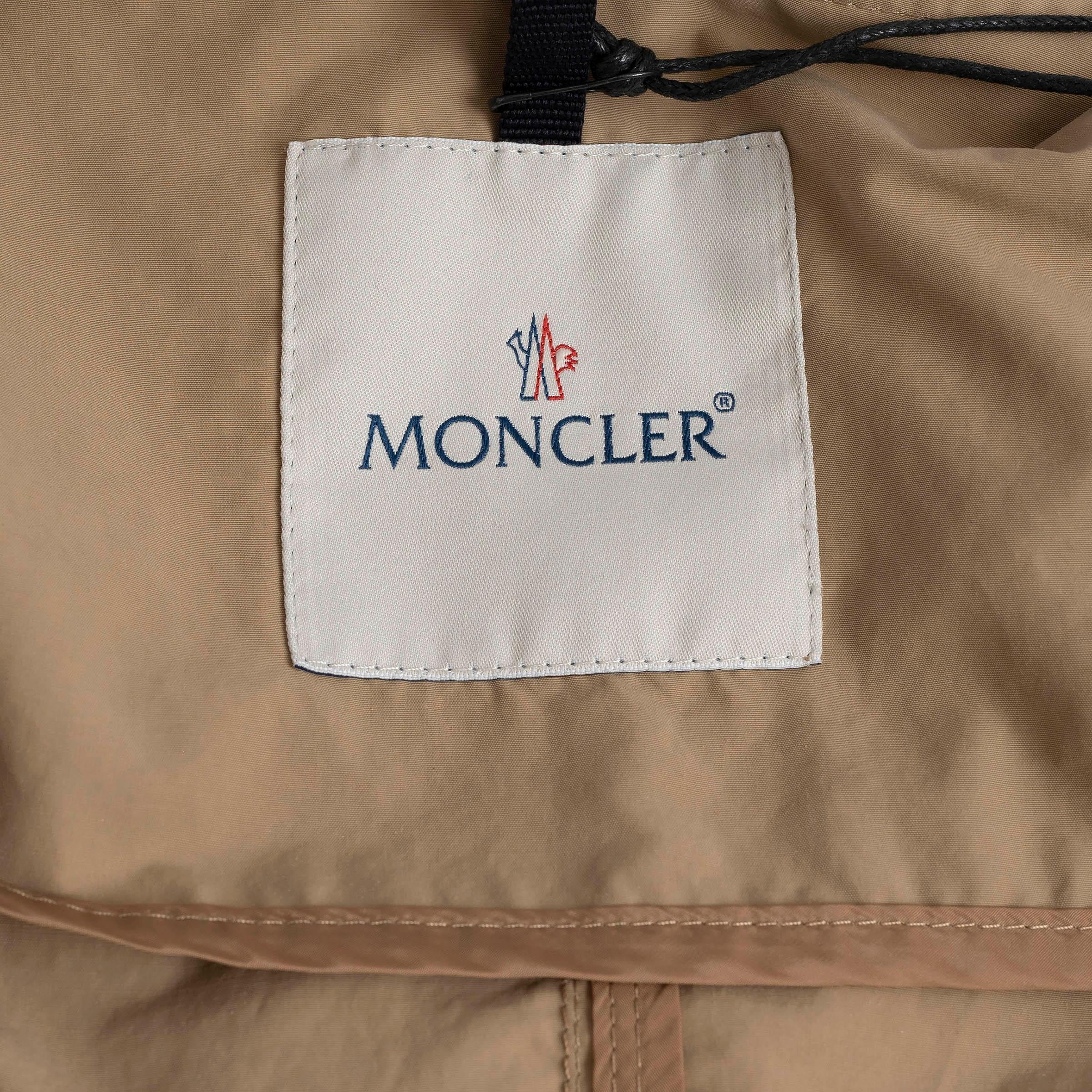 MONCLER beige cotton blend COLLARLESS TRENCH Coat Jacket 4 L For Sale 2