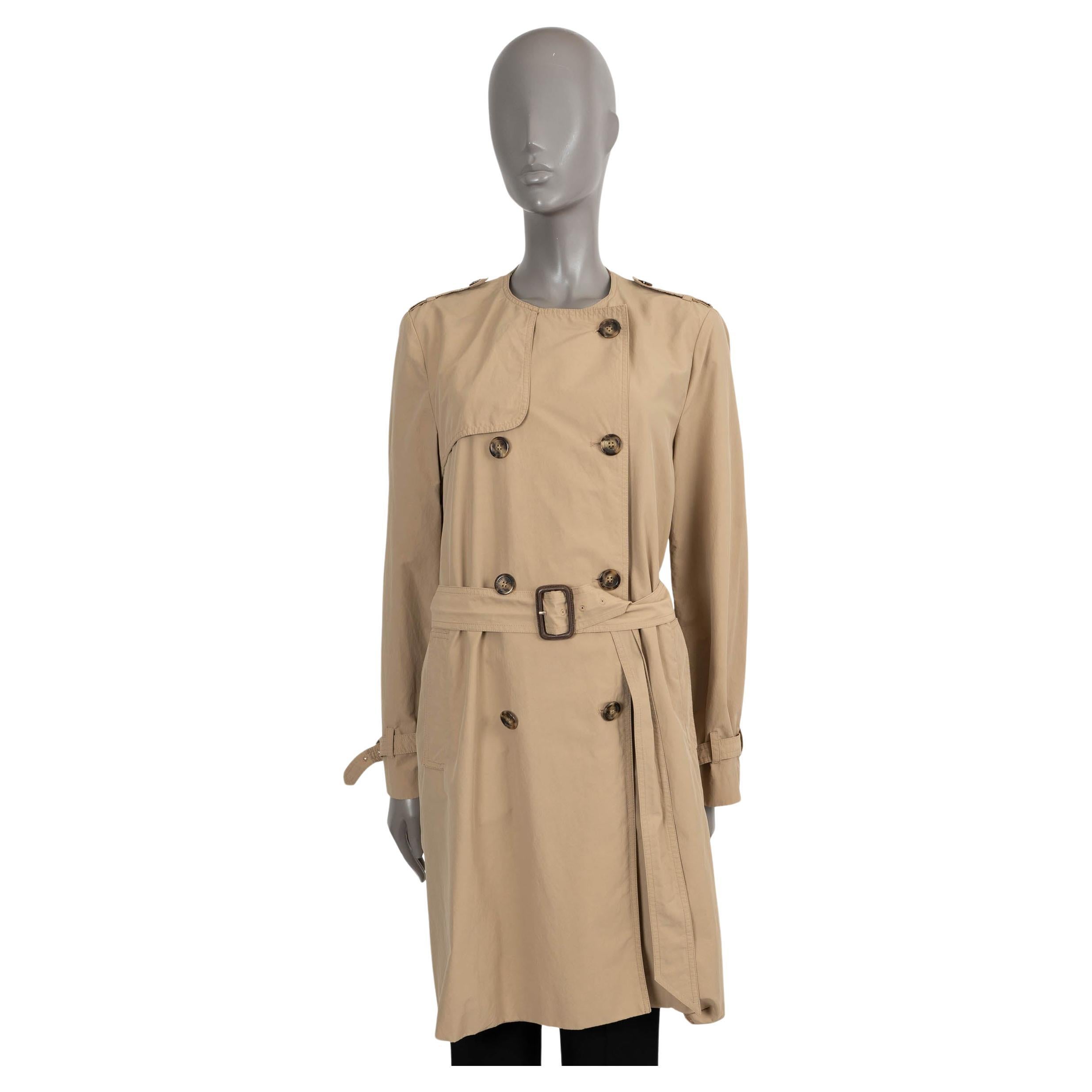 MONCLER beige cotton blend COLLARLESS TRENCH Coat Jacket 4 L For Sale