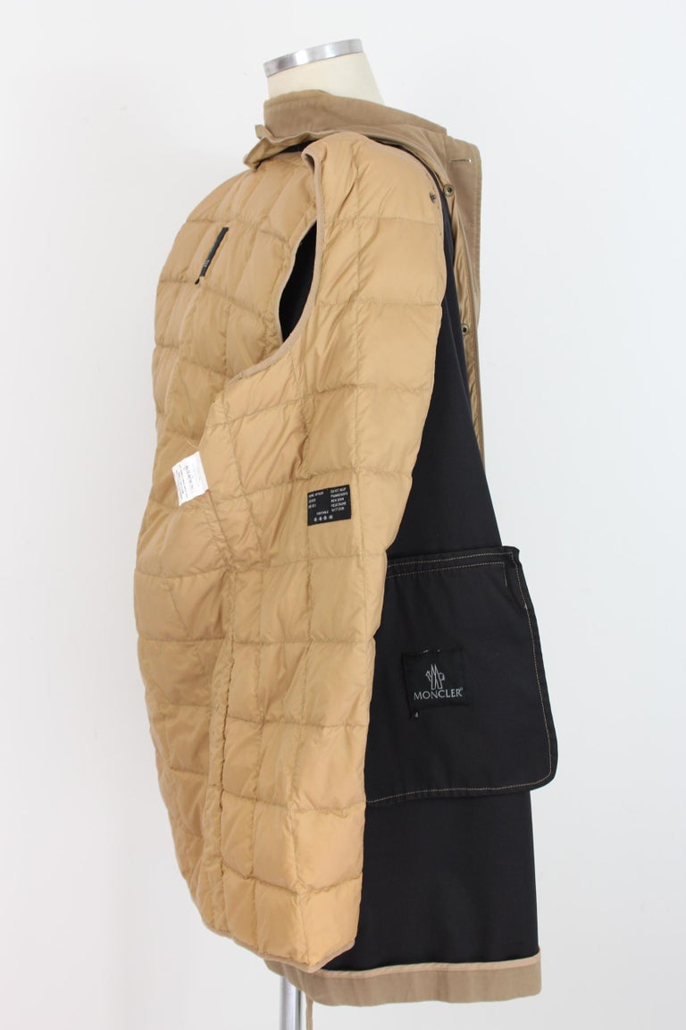 Moncler Beige Cotton Classic Long Waterprof Coat Down Padding Trench For  Sale at 1stDibs