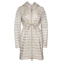 Moncler Beige Down Quilted Light Weight Hooded Barbel Coat S