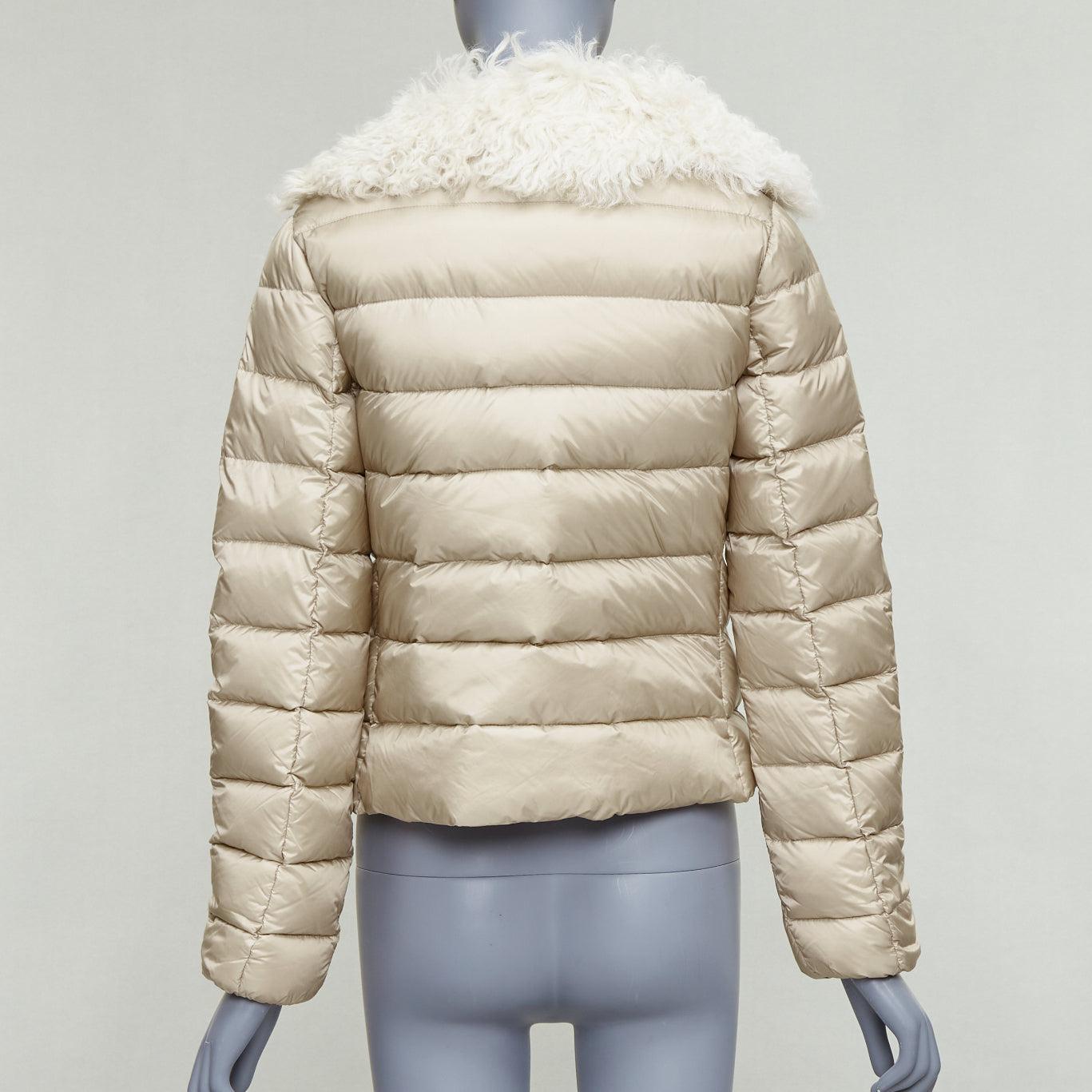 MONCLER beige dyed sheep shearling lamb leather goose down jacket 14Y XS For Sale 1