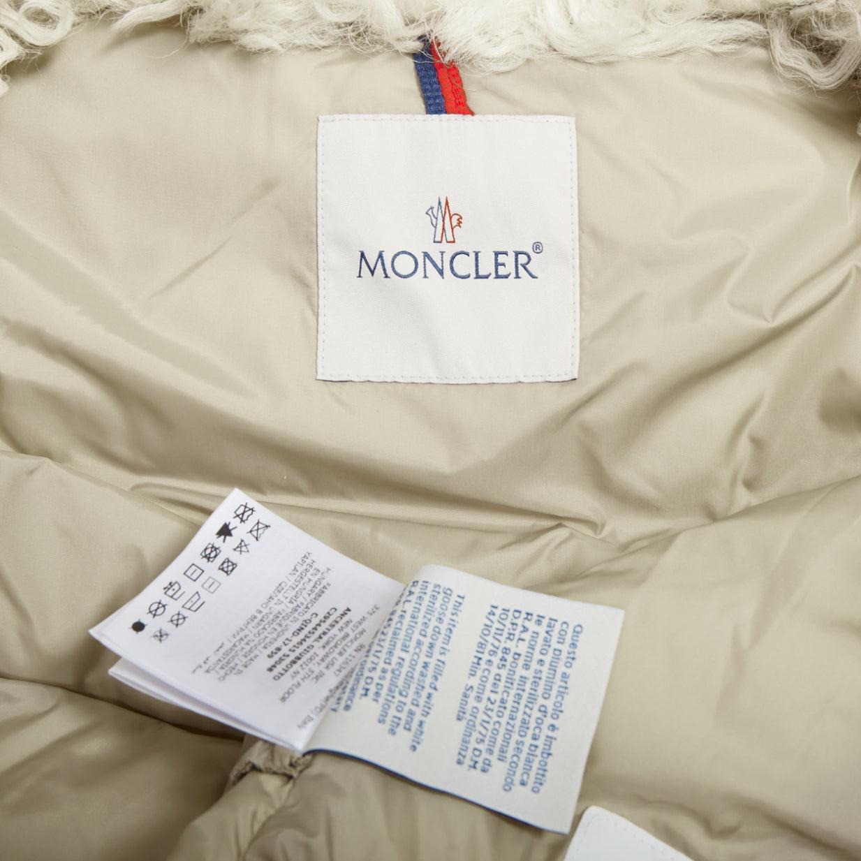 MONCLER beige dyed sheep shearling lamb leather goose down jacket 14Y XS For Sale 4