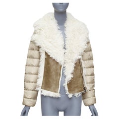 MONCLER beige dyed sheep shearling lamb leather goose down jacket 14Y XS