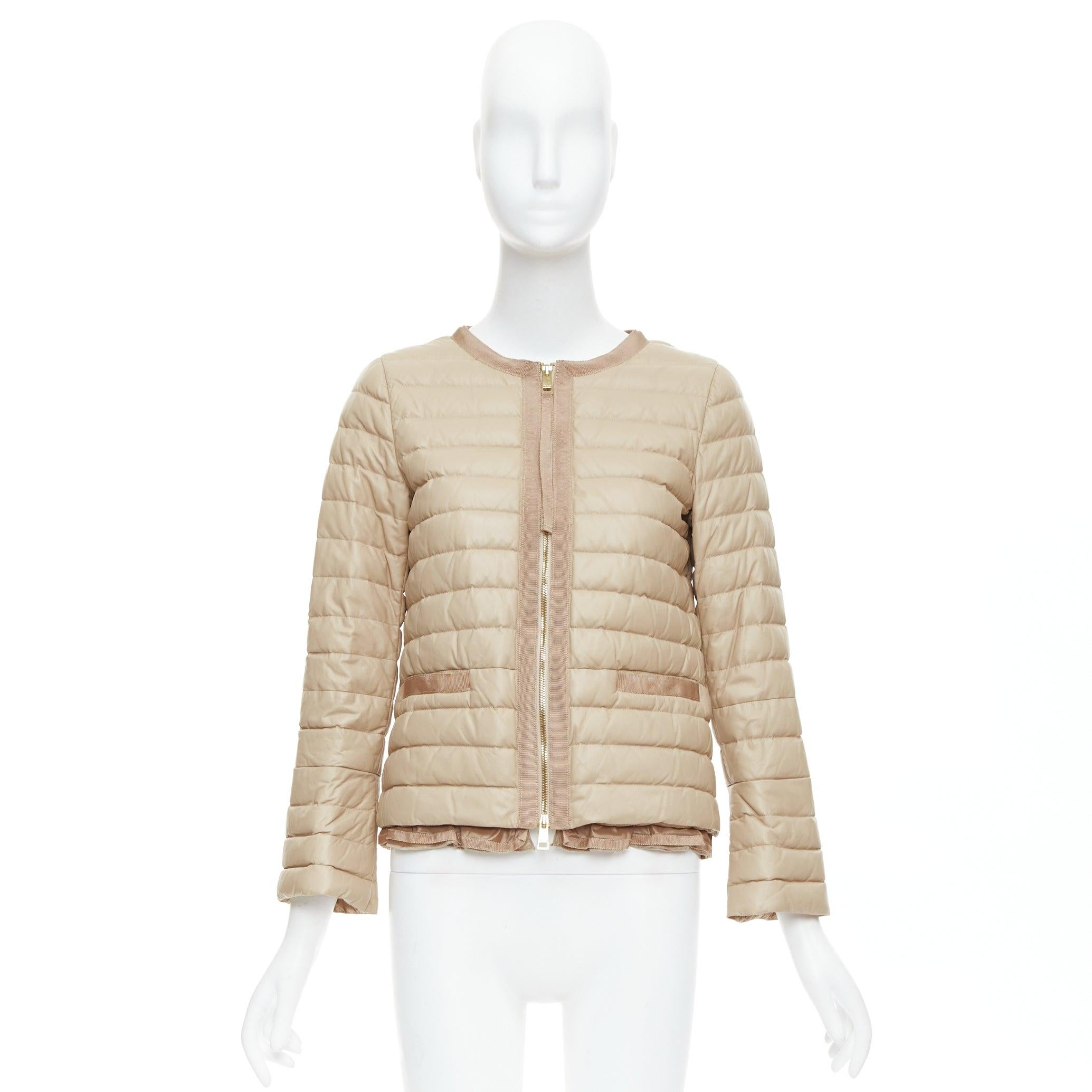 MONCLER beige lambskin leather goose down lightweight  padded puffer Sz1 For Sale 5