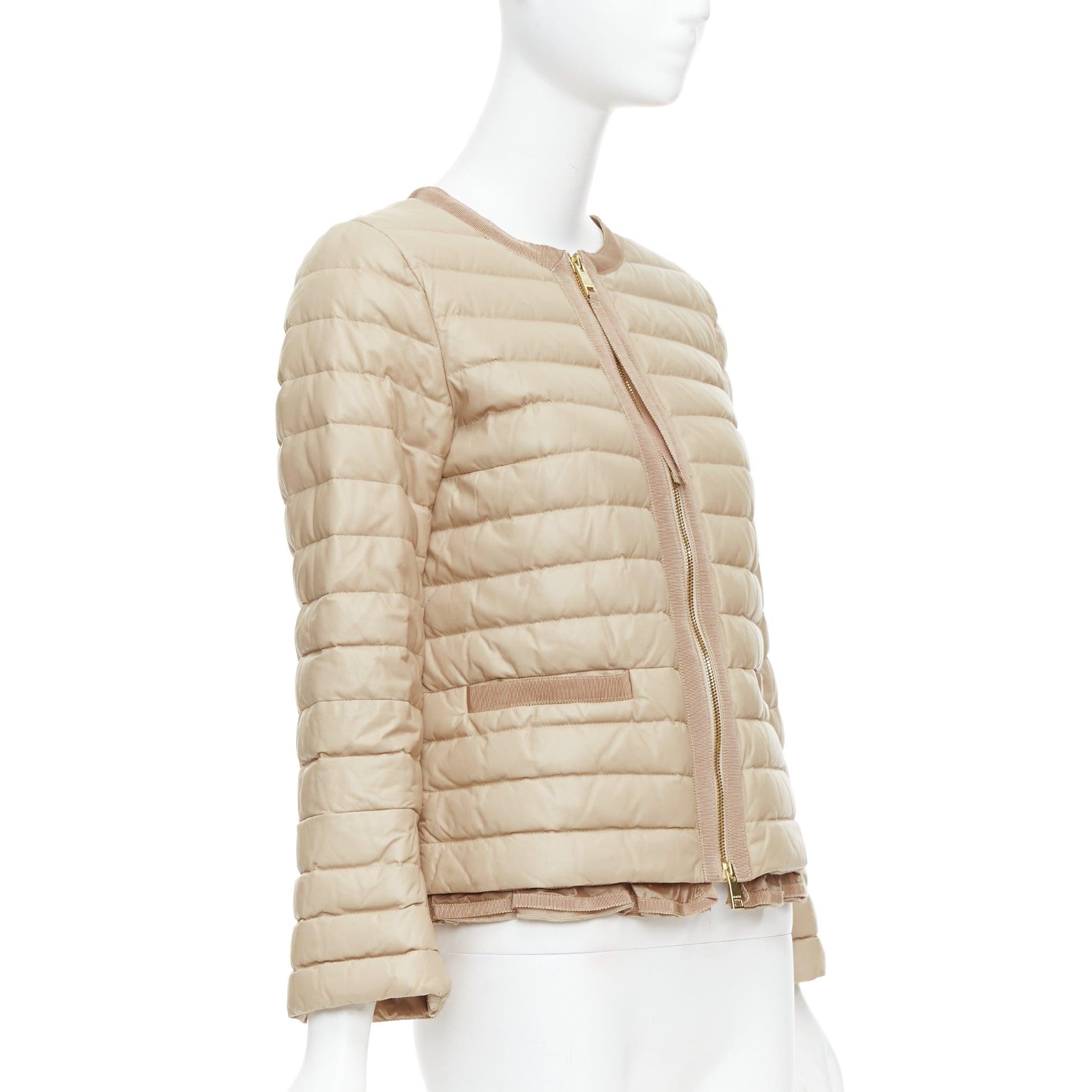 MONCLER beige lambskin leather goose down lightweight  padded puffer Sz1 In Excellent Condition For Sale In Hong Kong, NT