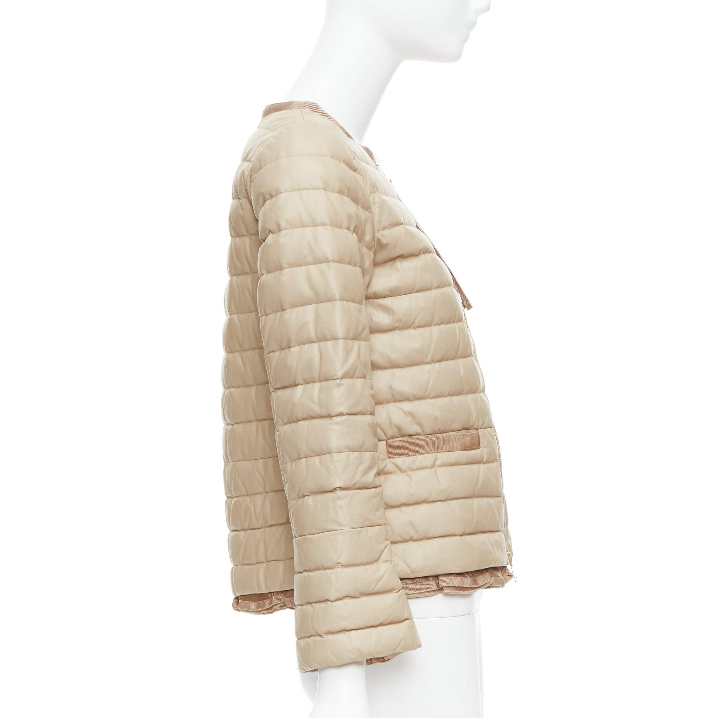 Women's MONCLER beige lambskin leather goose down lightweight  padded puffer Sz1 For Sale
