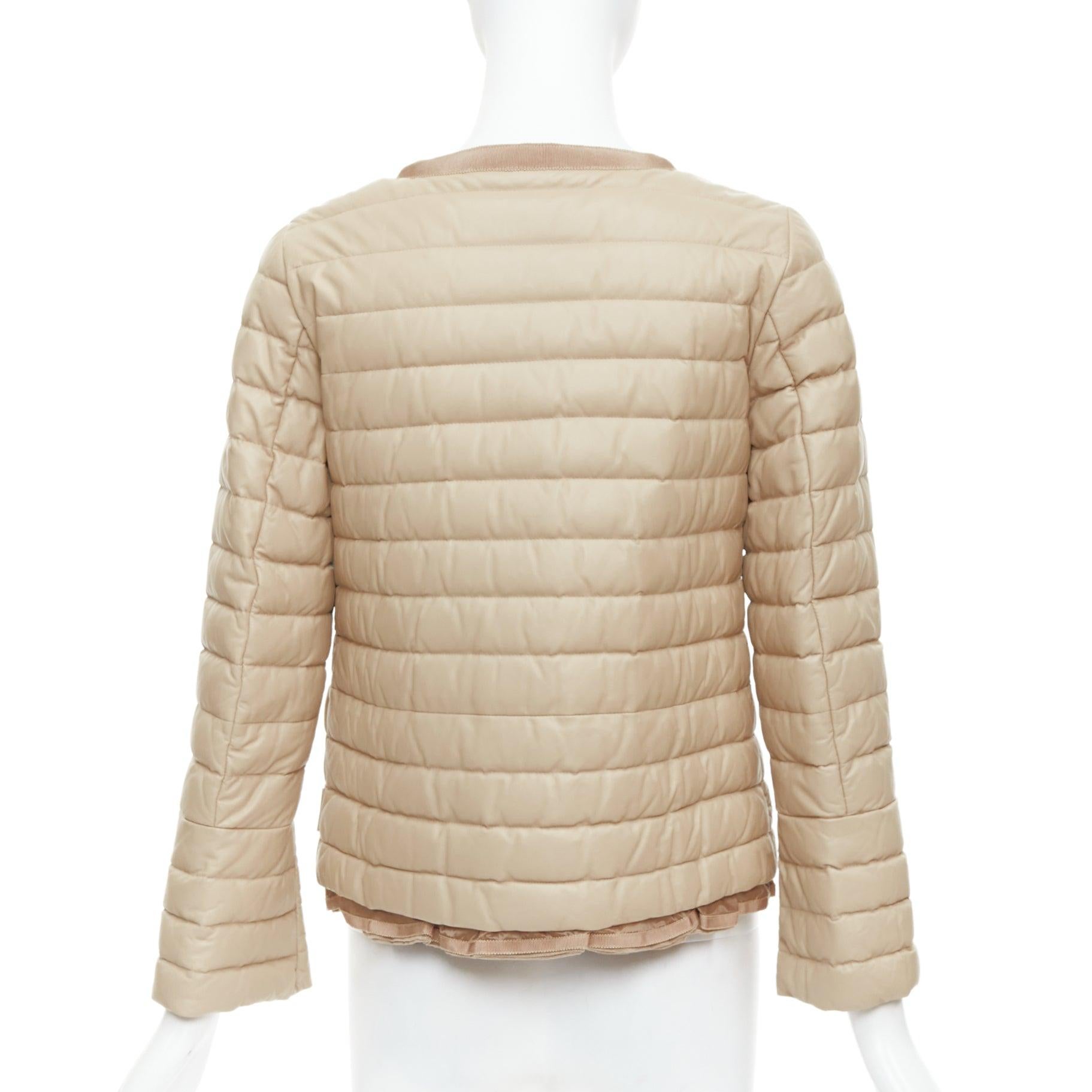 MONCLER beige lambskin leather goose down lightweight  padded puffer Sz1 For Sale 1