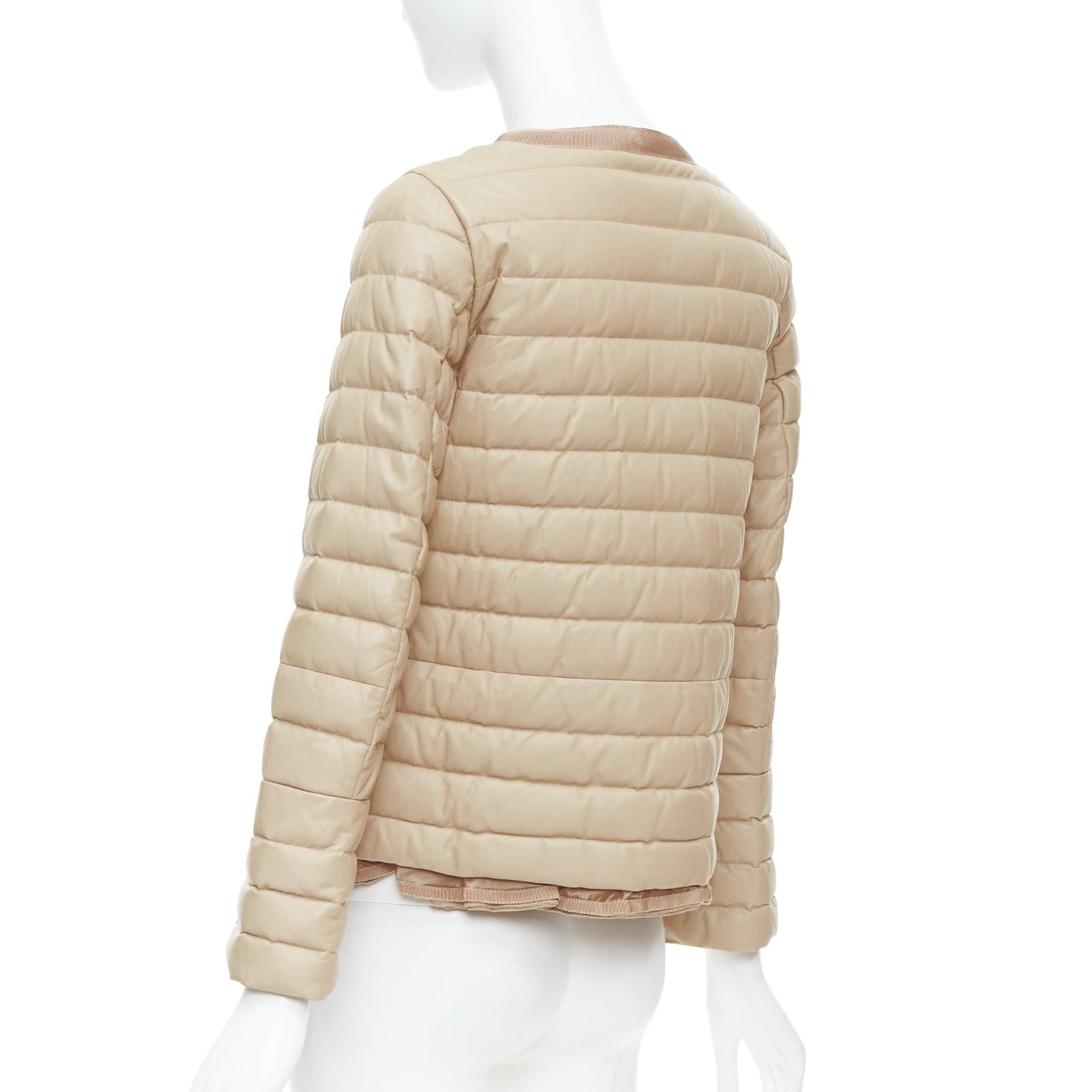 MONCLER beige lambskin leather goose down lightweight  padded puffer Sz1 For Sale 2