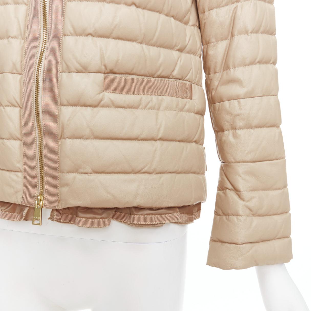 MONCLER beige lambskin leather goose down lightweight  padded puffer Sz1 For Sale 3