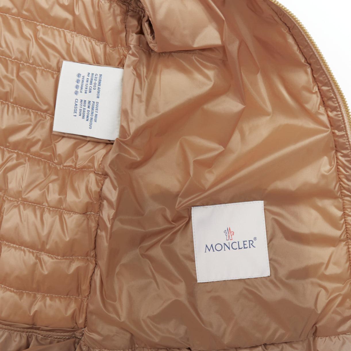 MONCLER beige lambskin leather goose down lightweight  padded puffer Sz1 For Sale 4