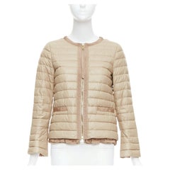 MONCLER beige lambskin leather goose down lightweight  padded puffer Sz1
