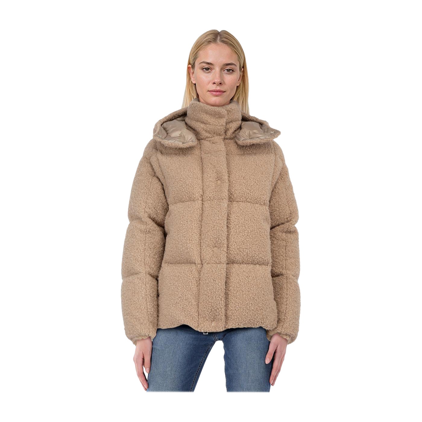 Moncler Beige Paranas Metallic Piumino con Cappuccio Taglia S in vendita