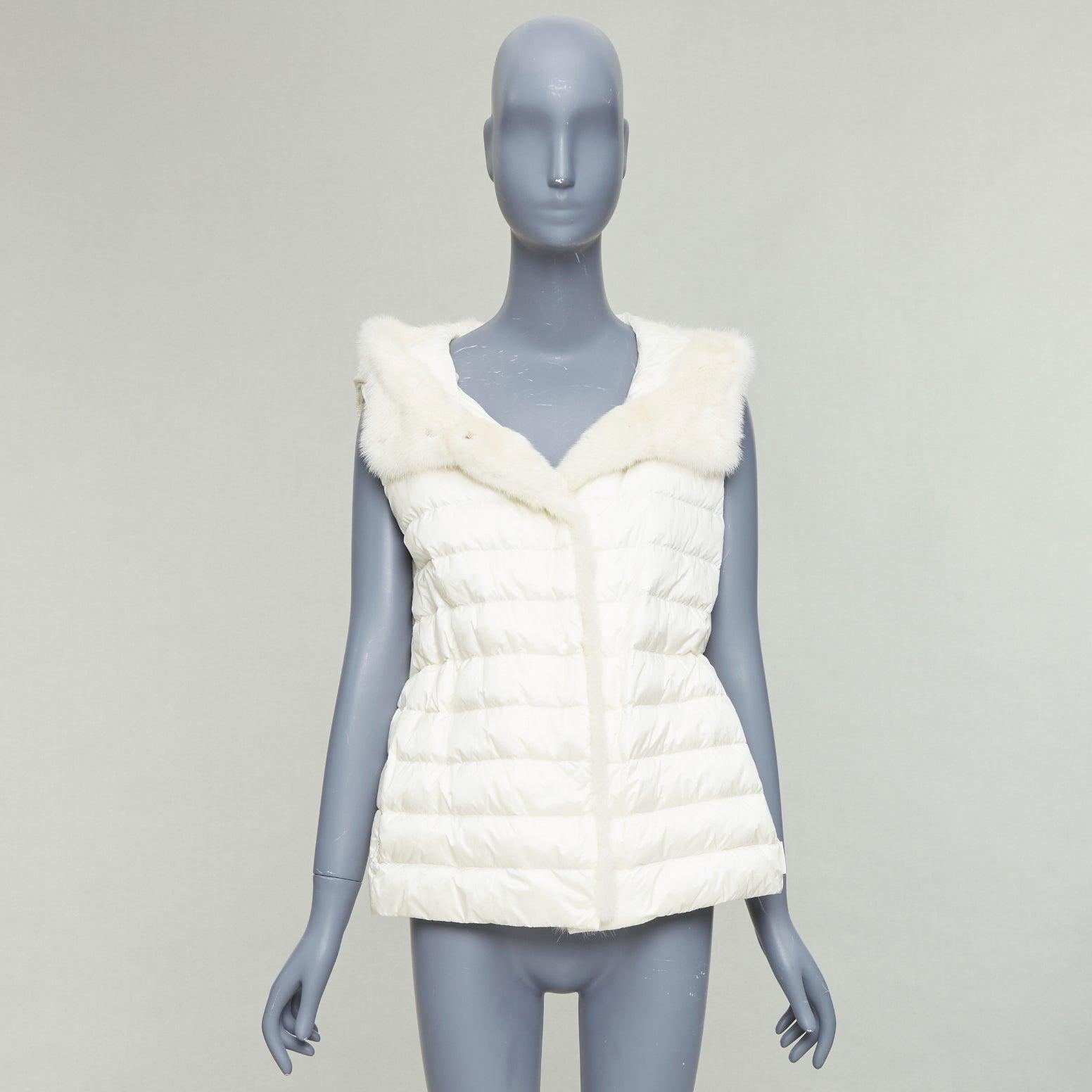 MONCLER Beurre Gilet cream fur trim goose down puffer vest Sz1 For Sale 5